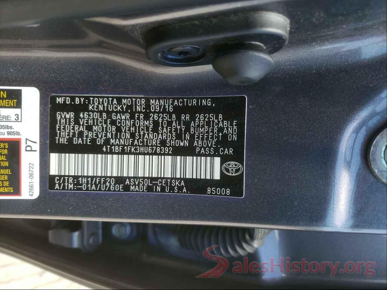 4T1BF1FK3HU678392 2017 TOYOTA CAMRY