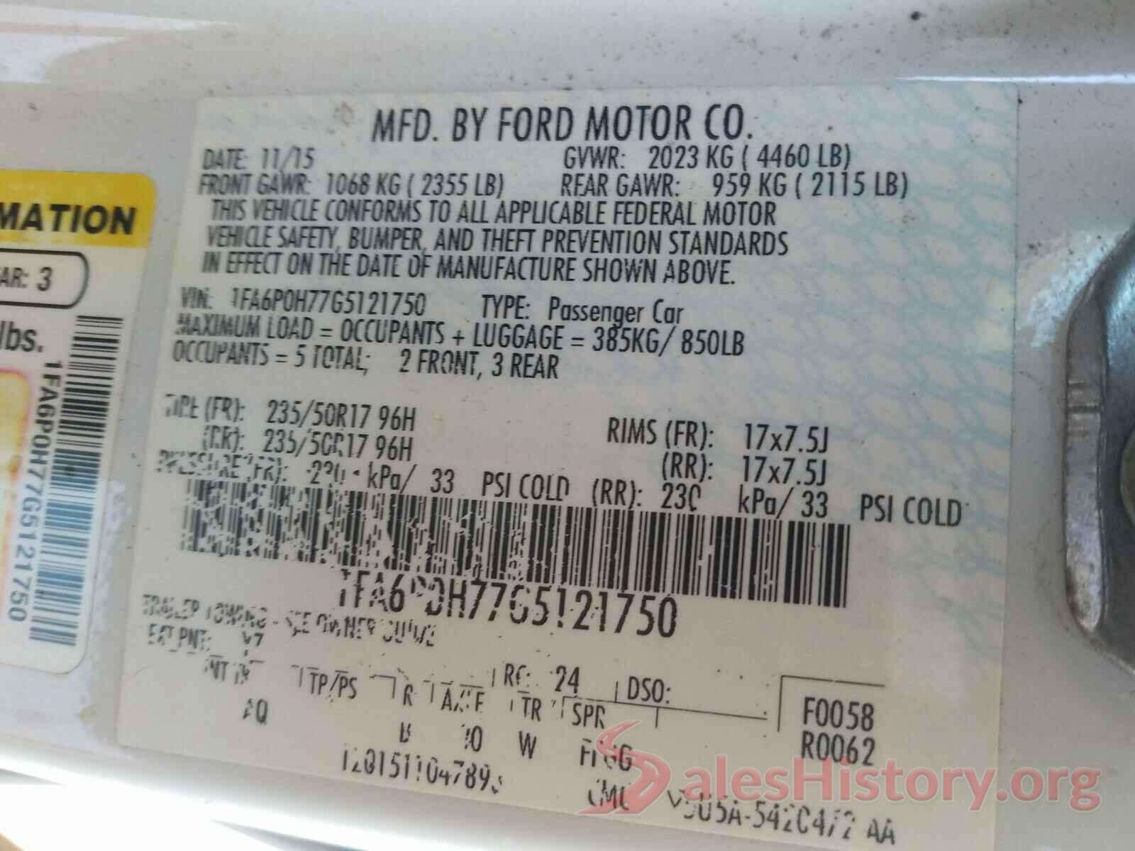 1FA6P0H77G5121750 2016 FORD FUSION