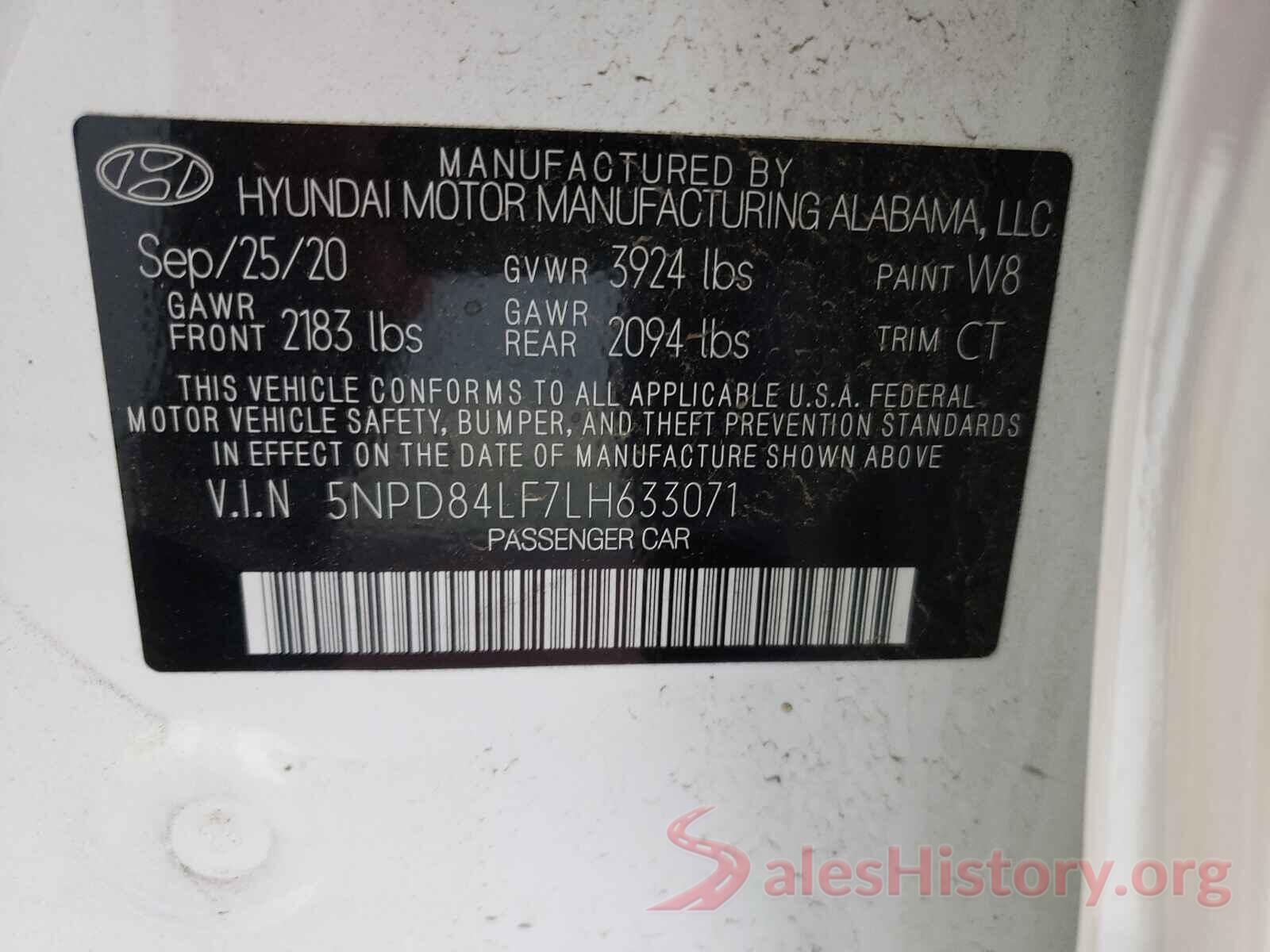 5NPD84LF7LH633071 2020 HYUNDAI ELANTRA