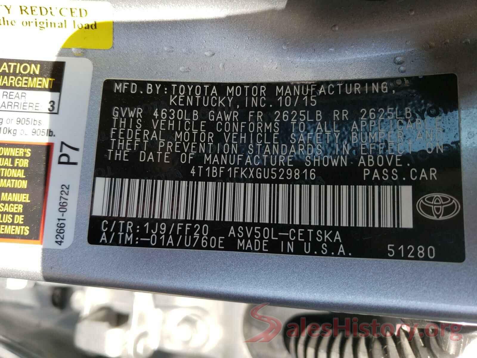 4T1BF1FKXGU529816 2016 TOYOTA CAMRY