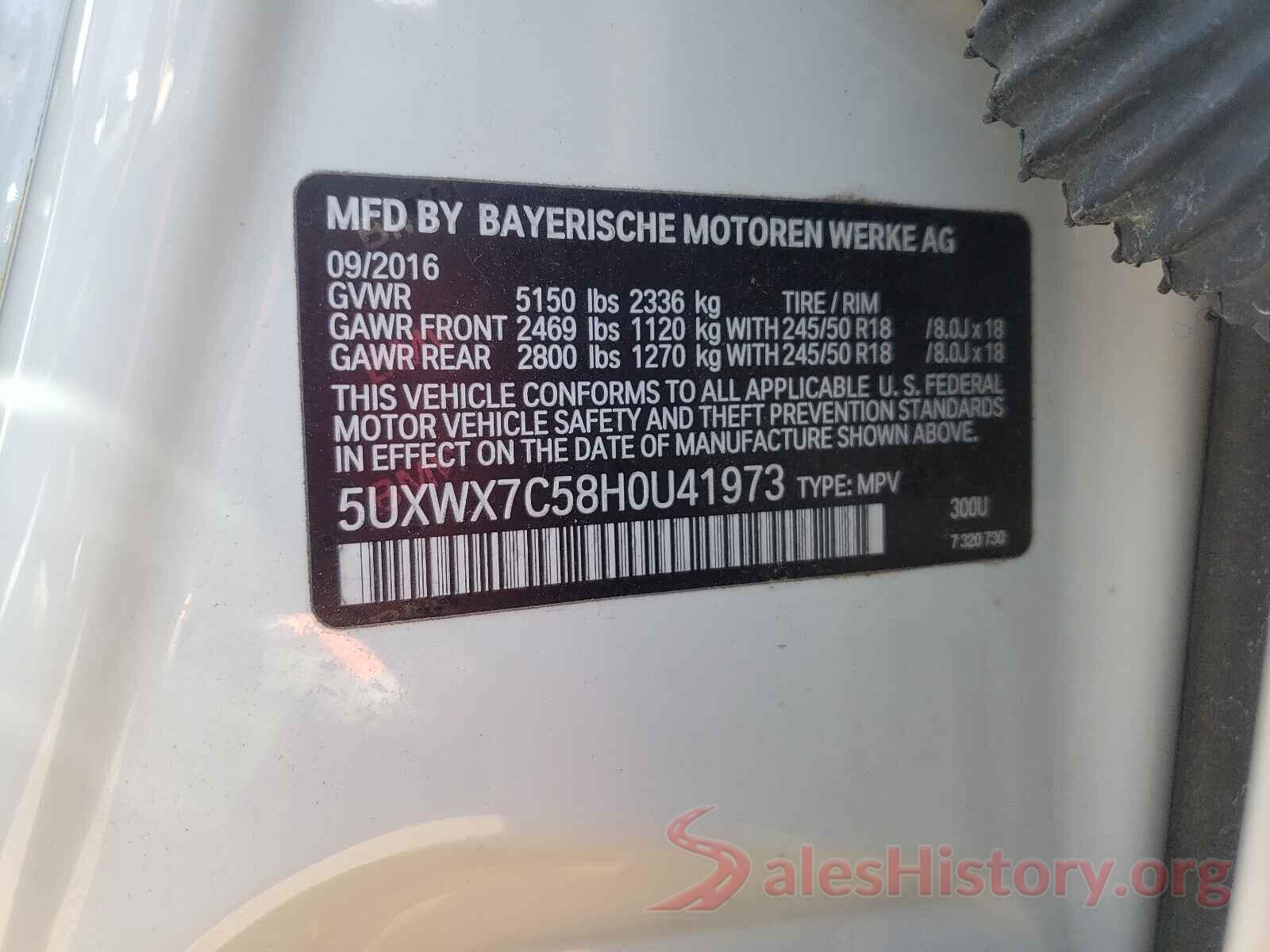 5UXWX7C58H0U41973 2017 BMW X3