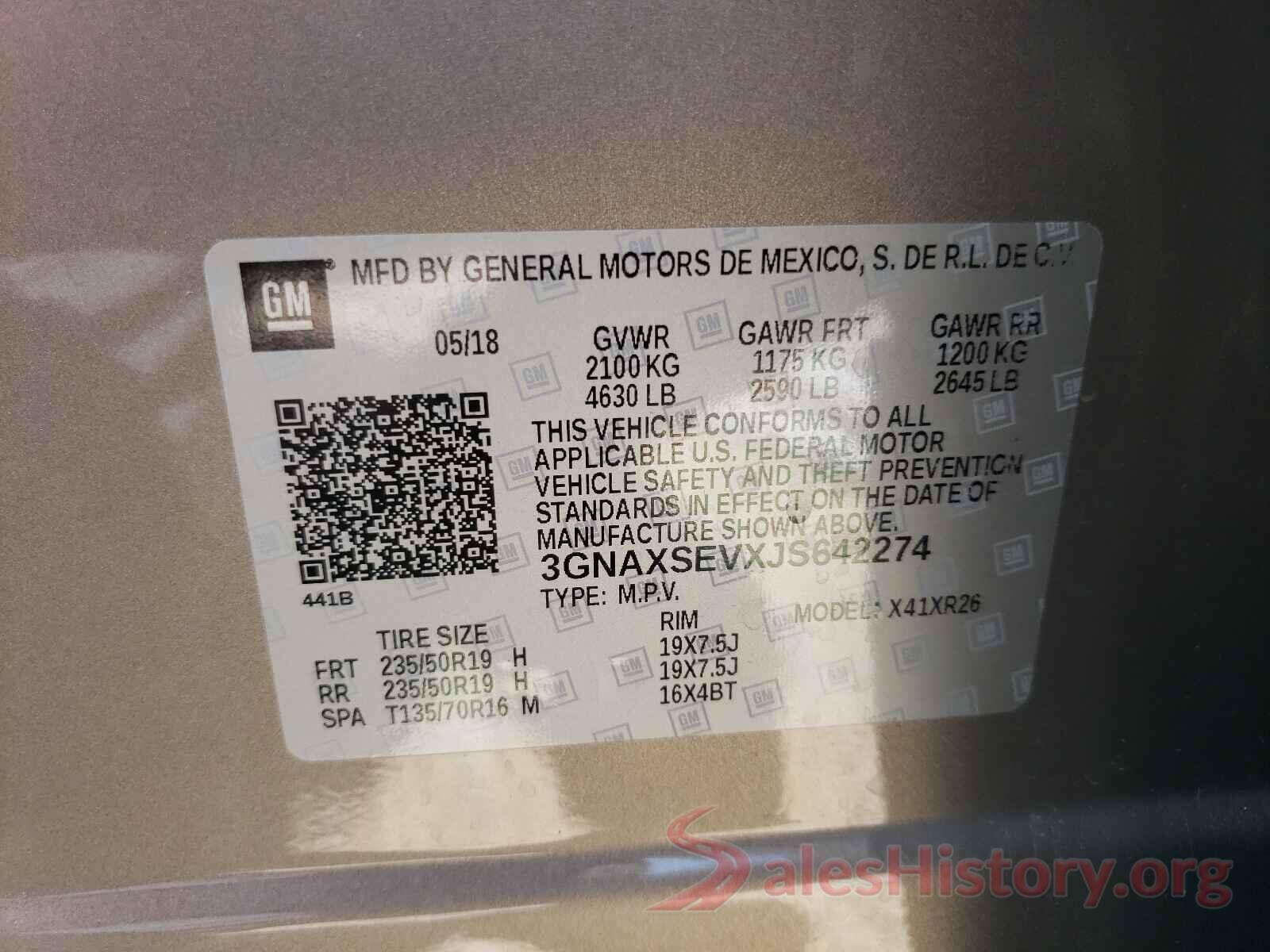 3GNAXSEVXJS642274 2018 CHEVROLET EQUINOX