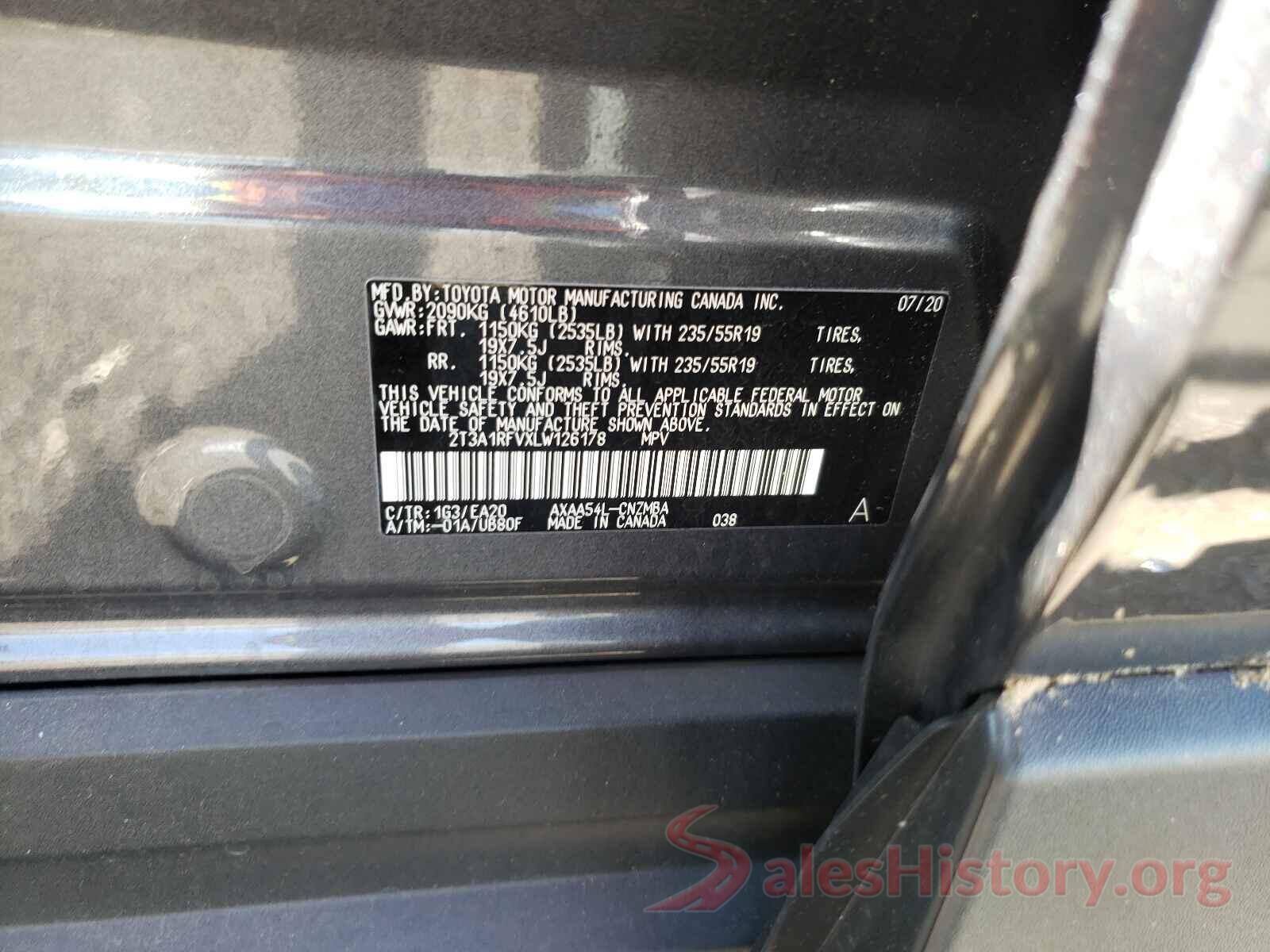 2T3A1RFVXLW126178 2020 TOYOTA RAV4