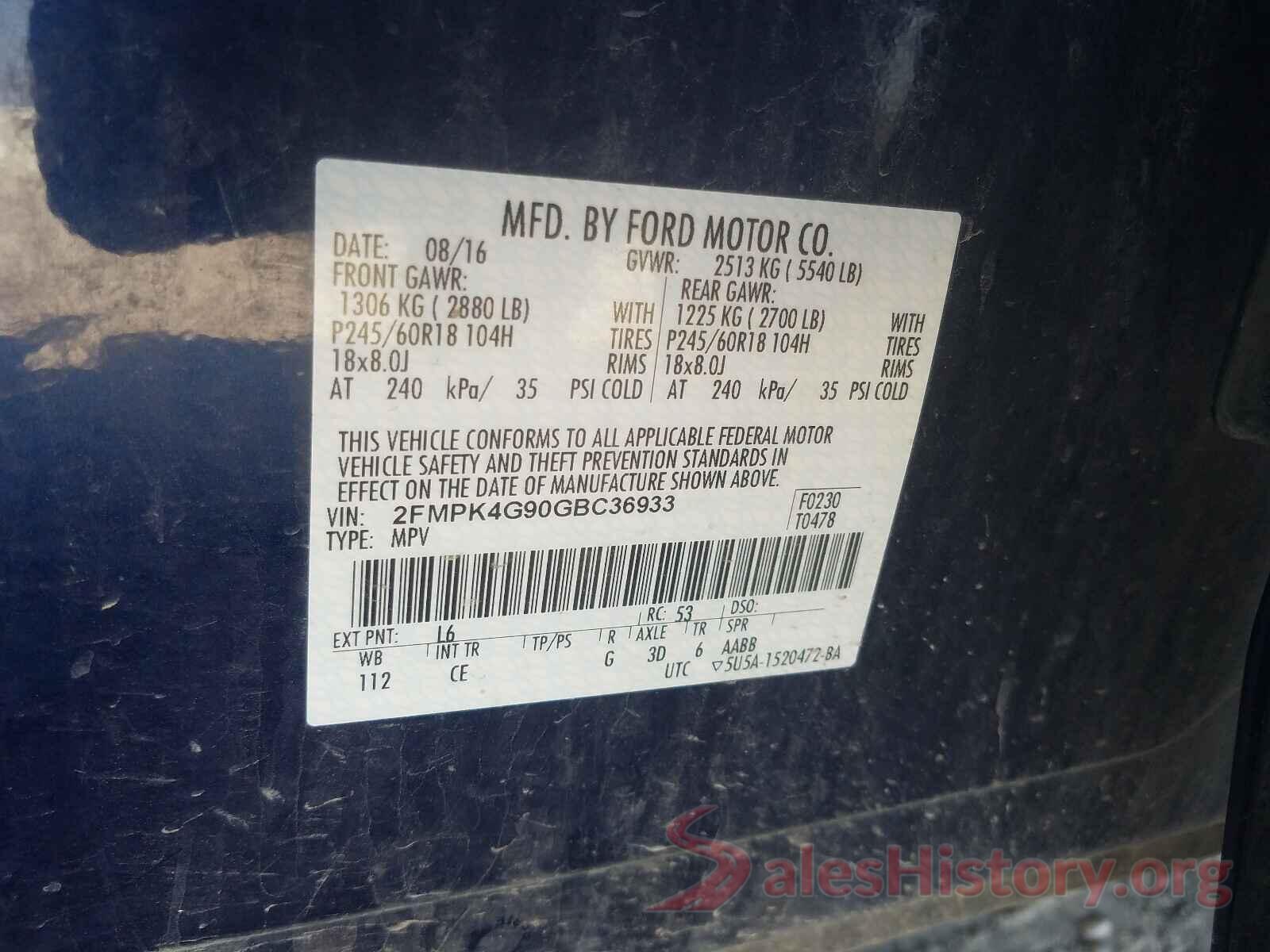 2FMPK4G90GBC36933 2016 FORD EDGE