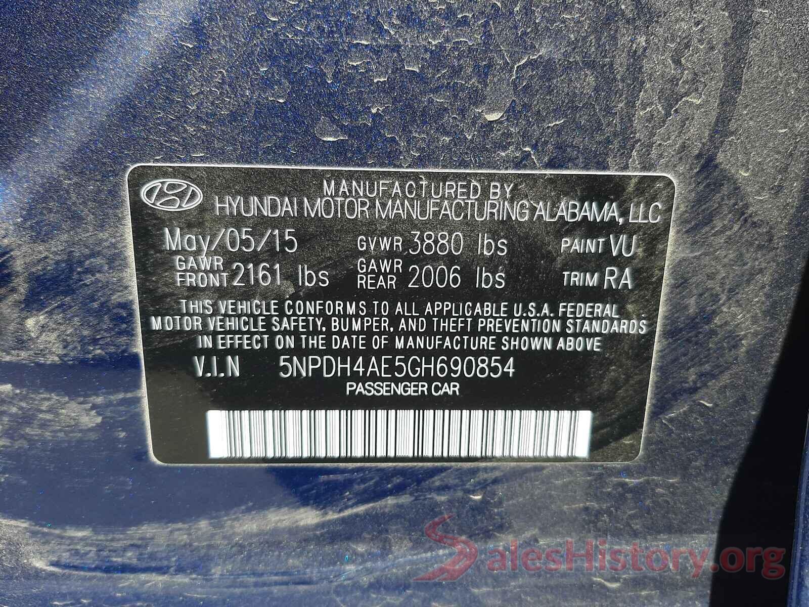 5NPDH4AE5GH690854 2016 HYUNDAI ELANTRA