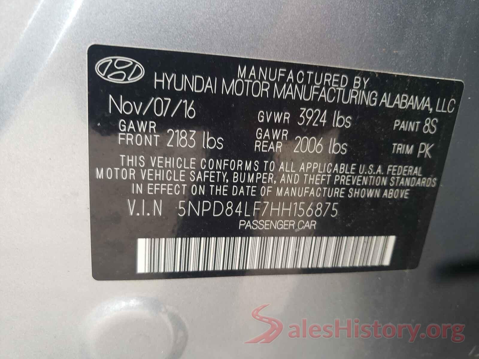 5NPD84LF7HH156875 2017 HYUNDAI ELANTRA