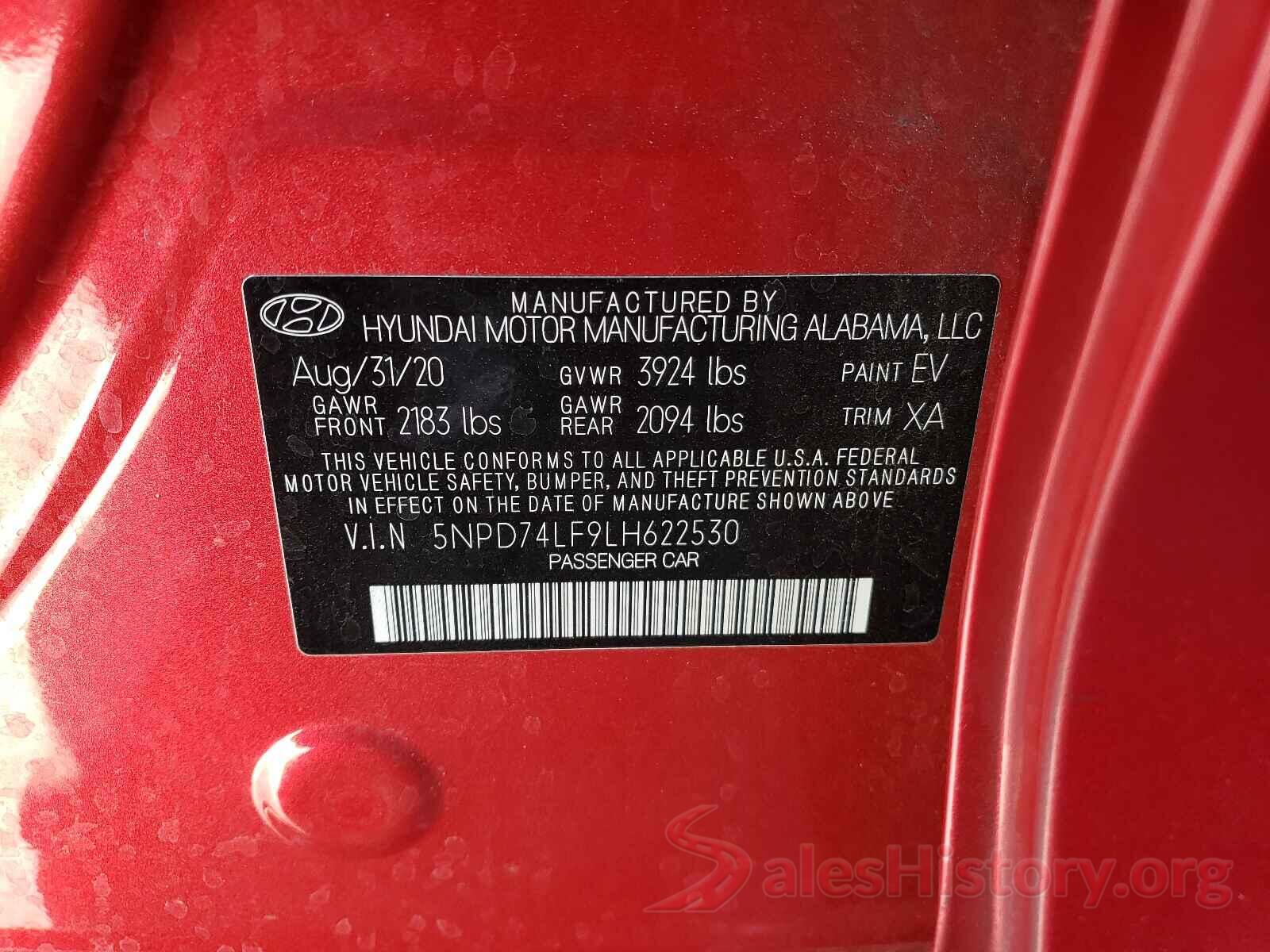 5NPD74LF9LH622530 2020 HYUNDAI ELANTRA