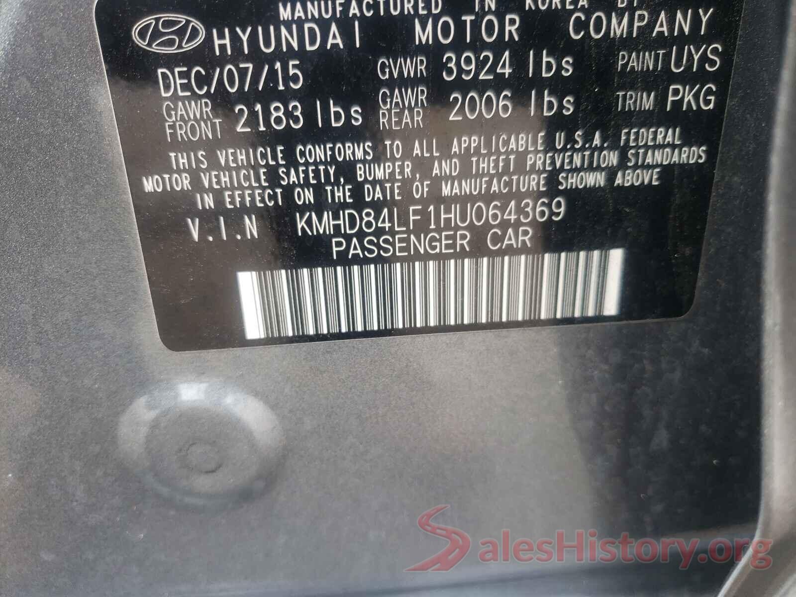 KMHD84LF1HU064369 2017 HYUNDAI ELANTRA