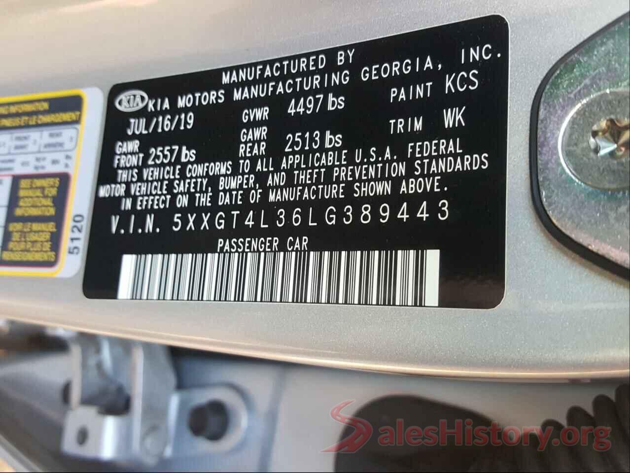 5XXGT4L36LG389443 2020 KIA OPTIMA