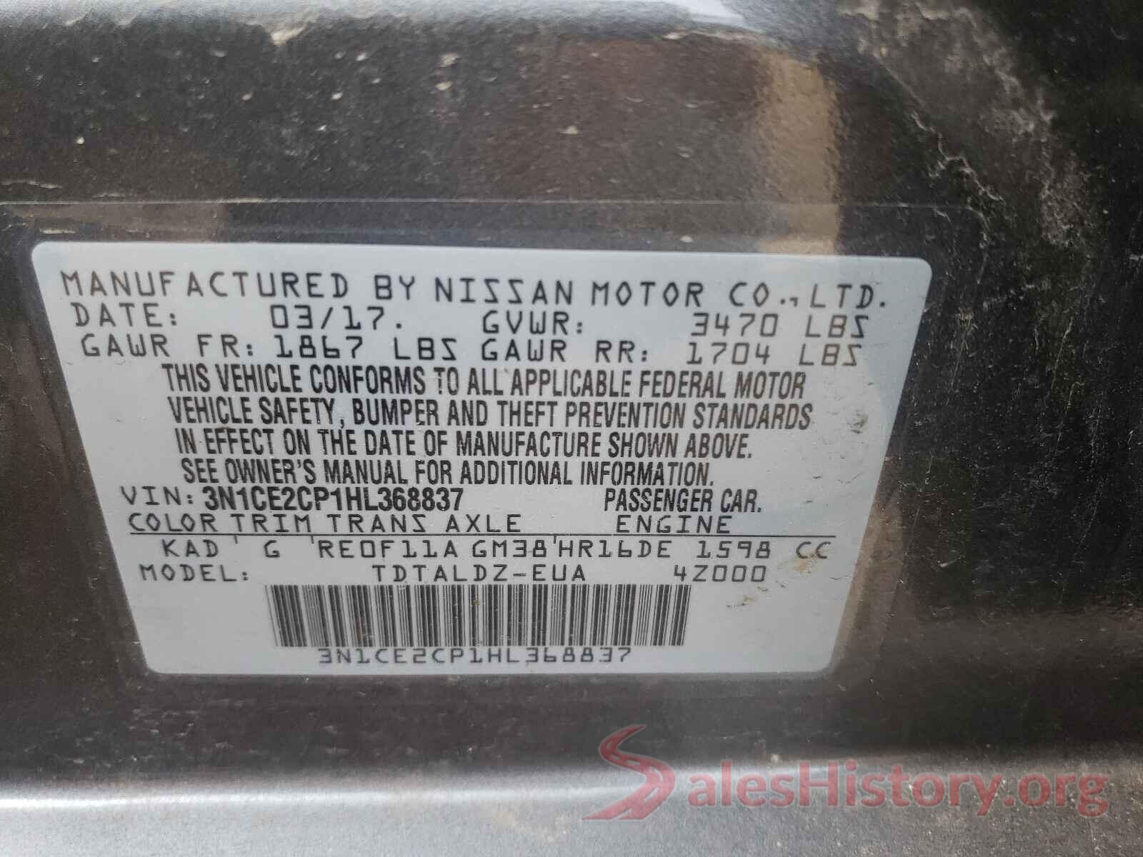 3N1CE2CP1HL368837 2017 NISSAN VERSA