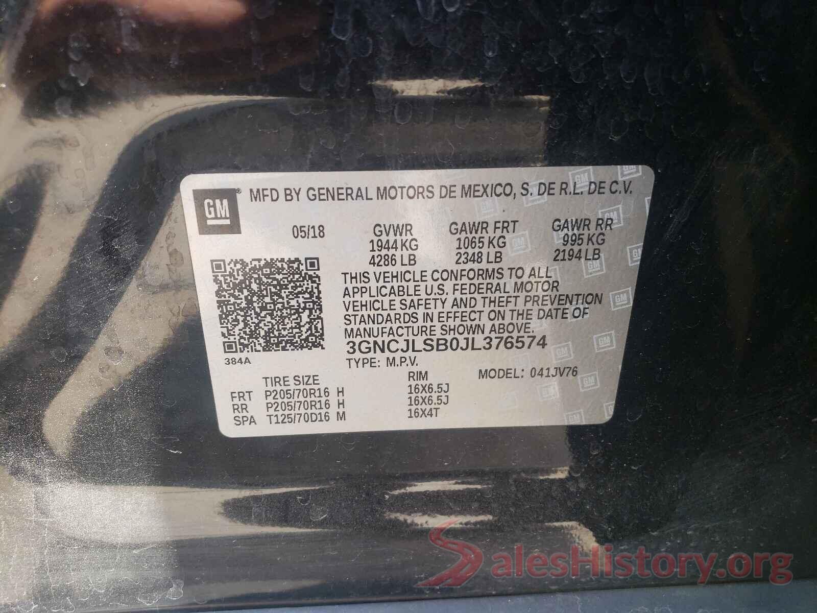 3GNCJLSB0JL376574 2018 CHEVROLET TRAX