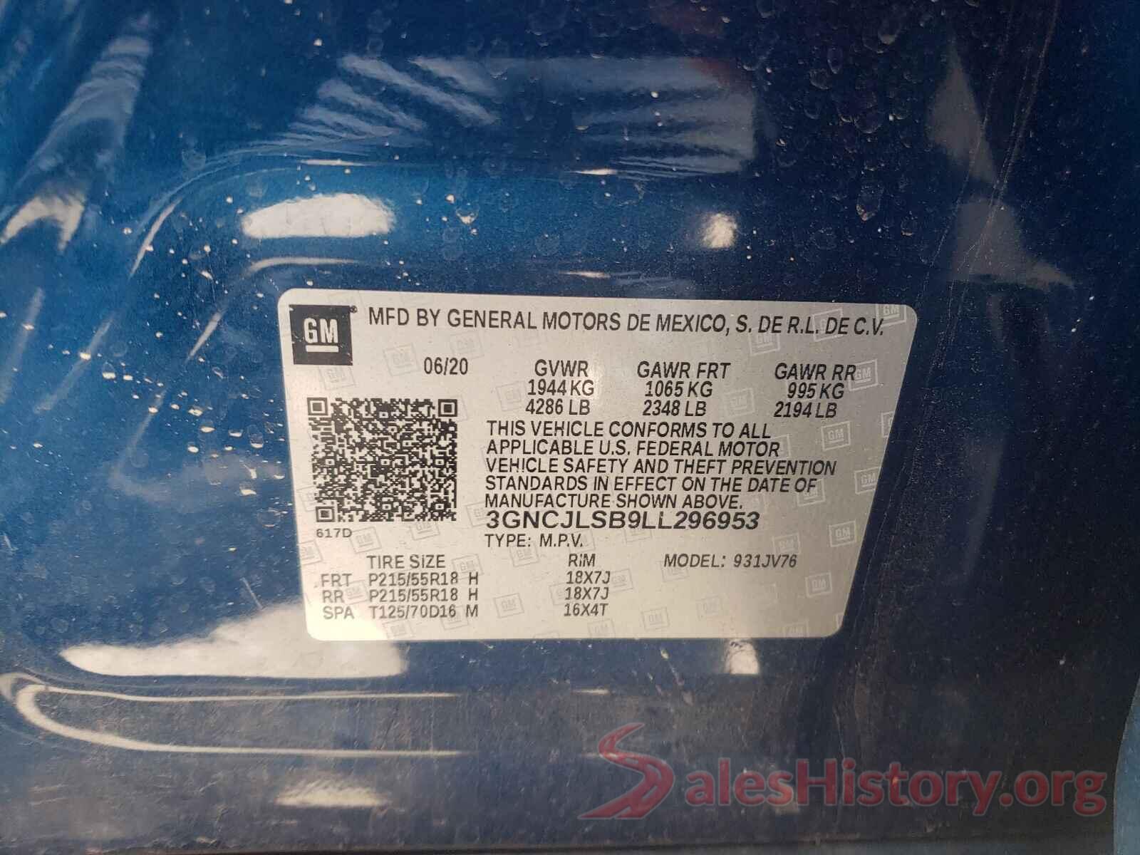 3GNCJLSB9LL296953 2020 CHEVROLET TRAX