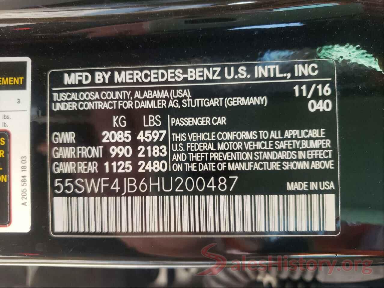 55SWF4JB6HU200487 2017 MERCEDES-BENZ C CLASS