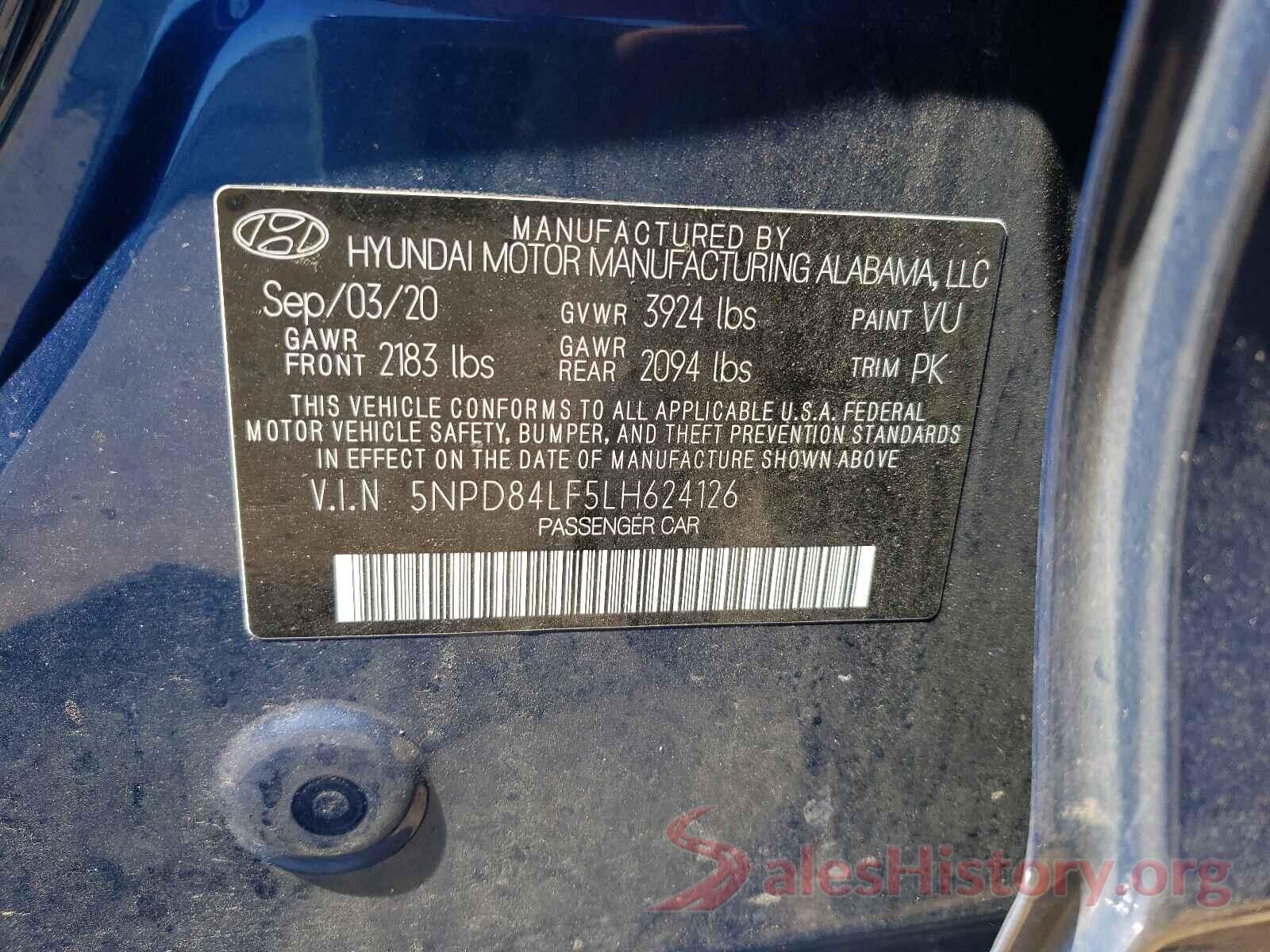 5NPD84LF5LH624126 2020 HYUNDAI ELANTRA