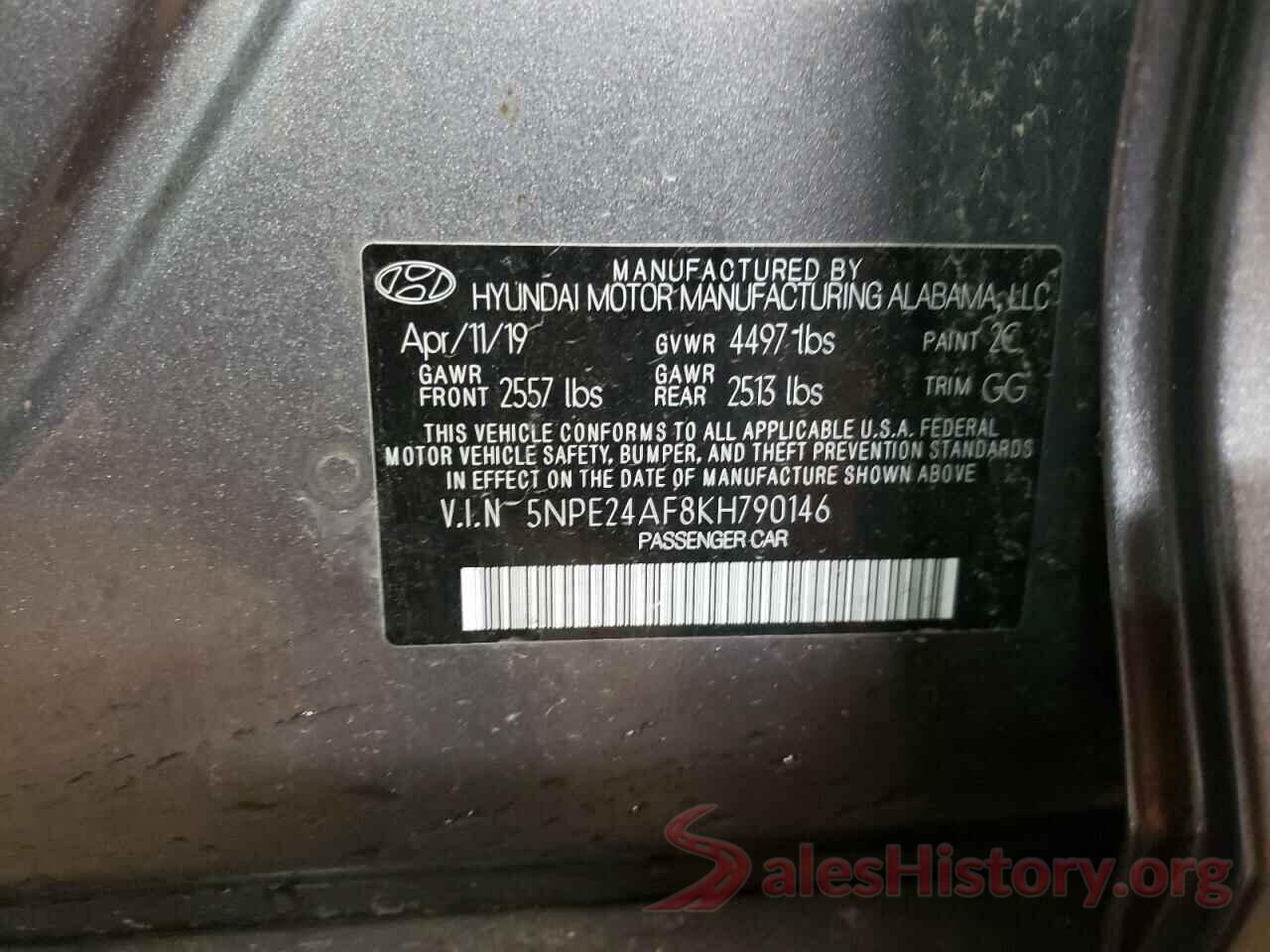 5NPE24AF8KH790146 2019 HYUNDAI SONATA