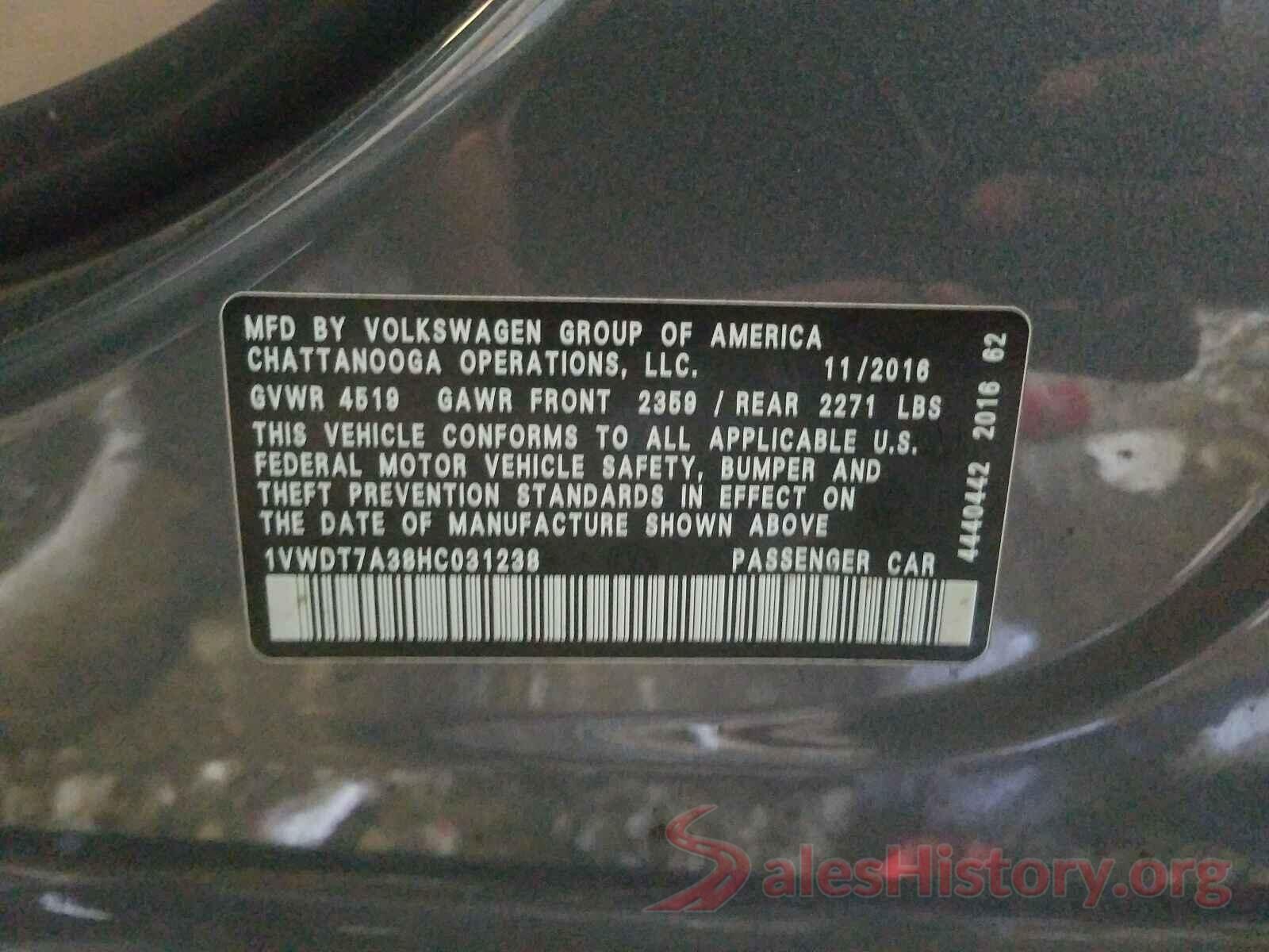 1VWDT7A38HC031238 2017 VOLKSWAGEN PASSAT