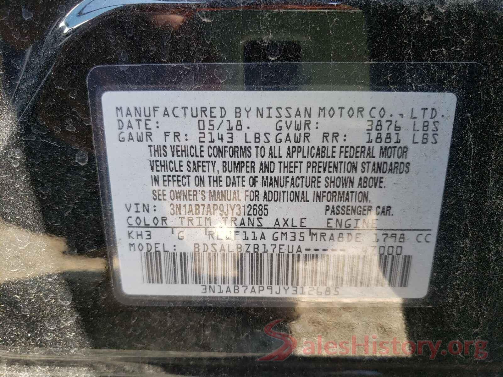 3N1AB7AP9JY312685 2018 NISSAN SENTRA