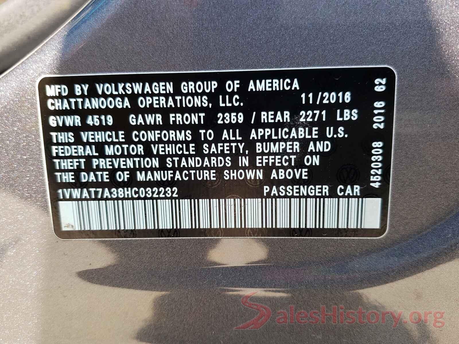 1VWAT7A38HC032232 2017 VOLKSWAGEN PASSAT