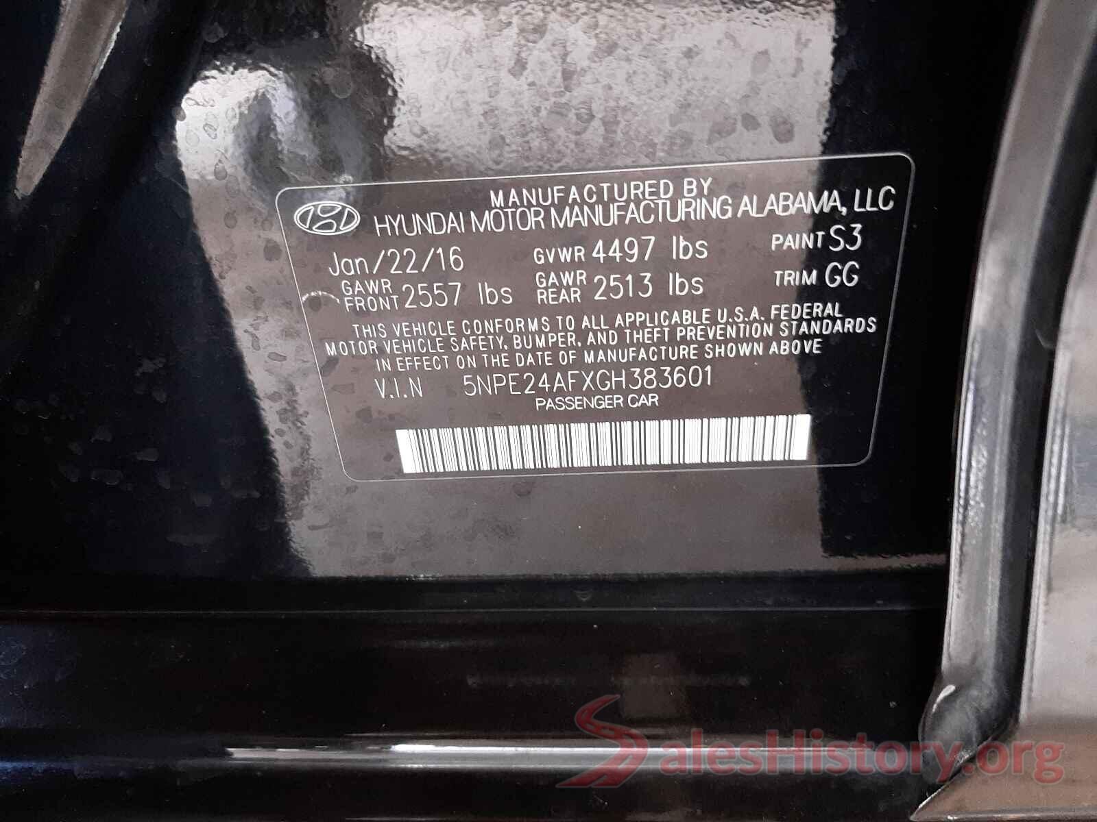 5NPE24AFXGH383601 2016 HYUNDAI SONATA