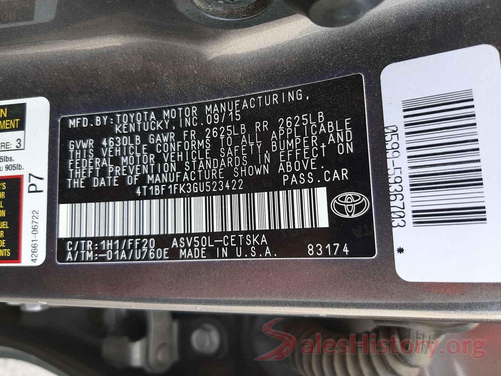 4T1BF1FK3GU523422 2016 TOYOTA CAMRY