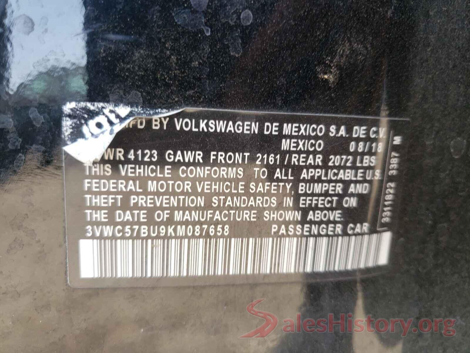 3VWC57BU9KM087658 2019 VOLKSWAGEN JETTA