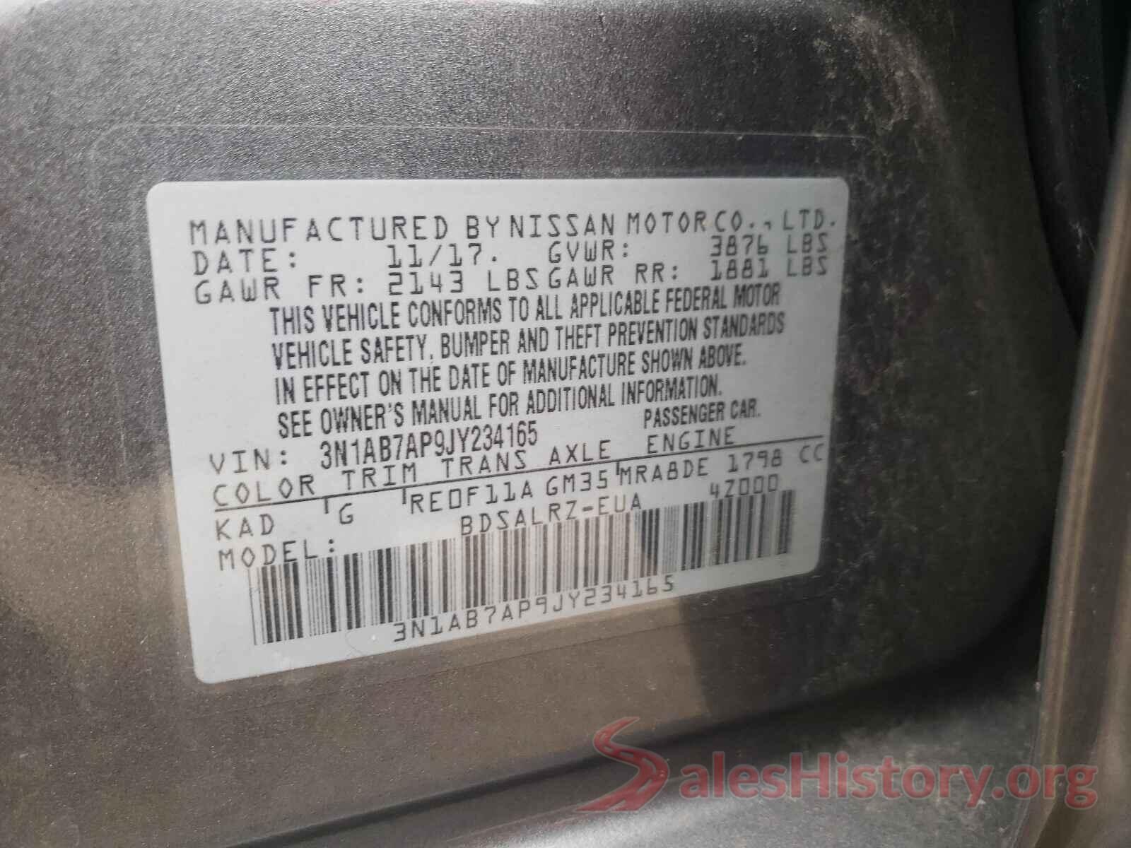 3N1AB7AP9JY234165 2018 NISSAN SENTRA