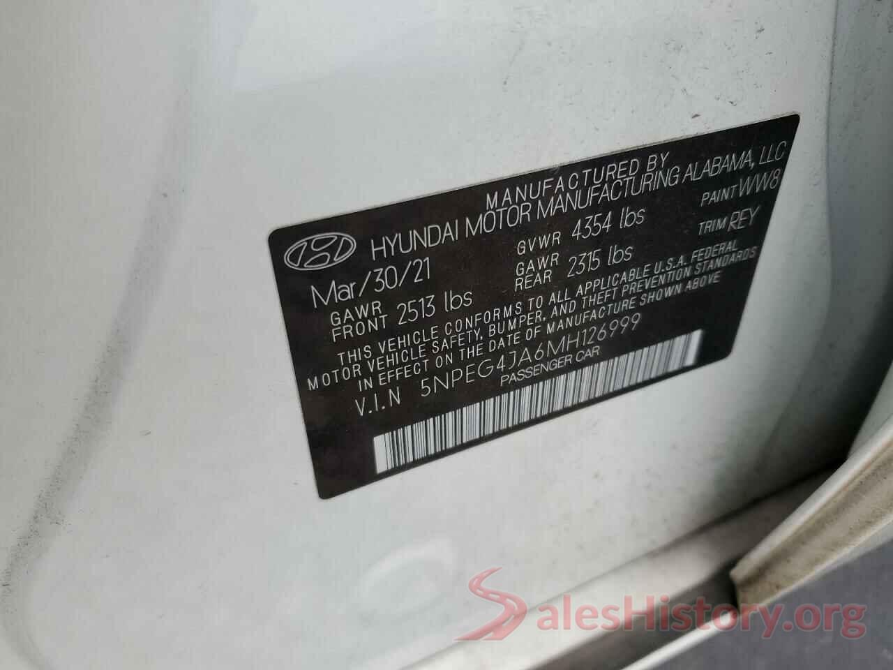 5NPEG4JA6MH126999 2021 HYUNDAI SONATA