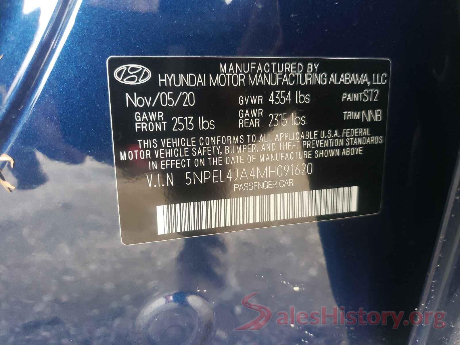 5NPEL4JA4MH091620 2021 HYUNDAI SONATA