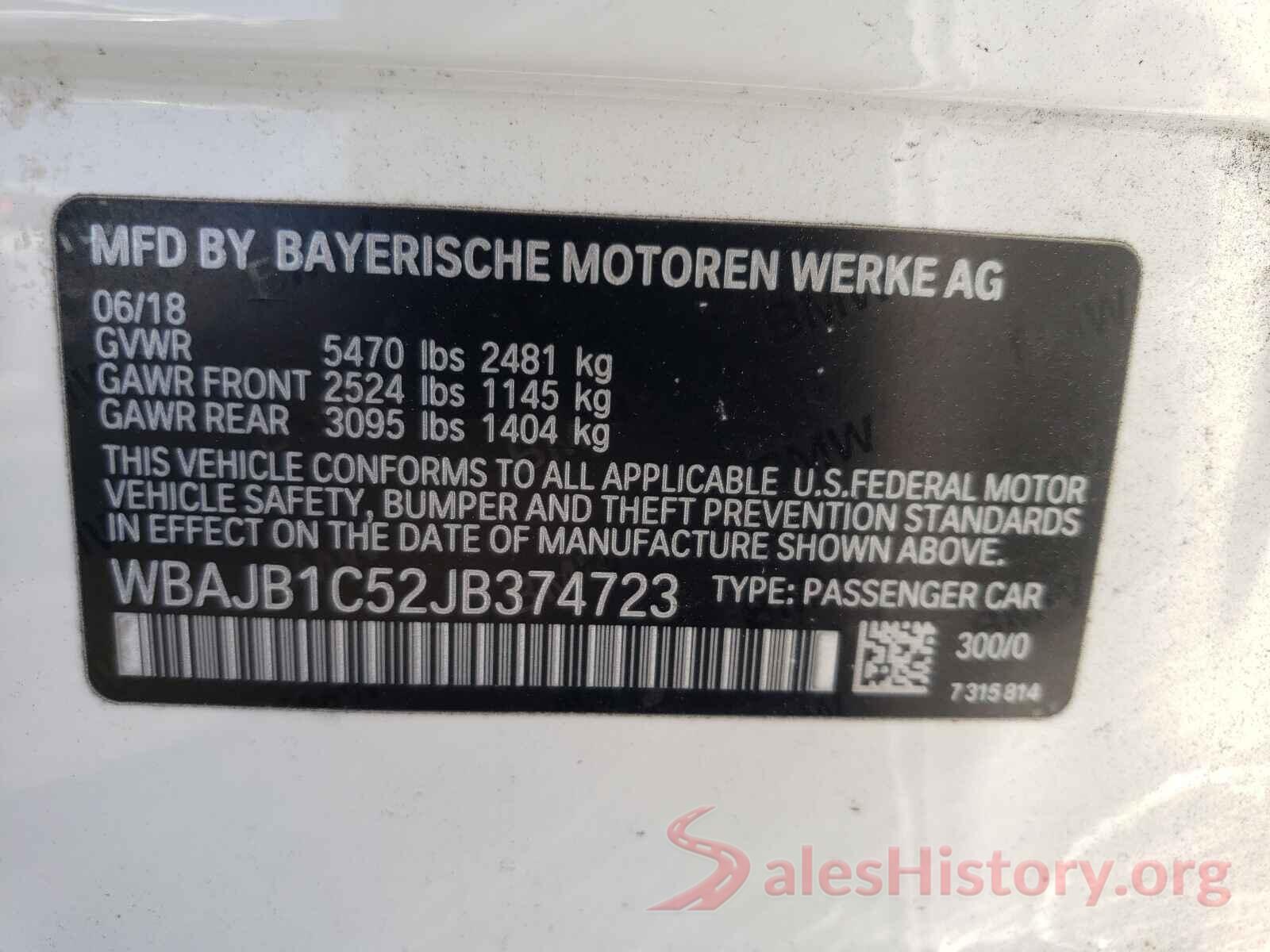 WBAJB1C52JB374723 2018 BMW 5 SERIES