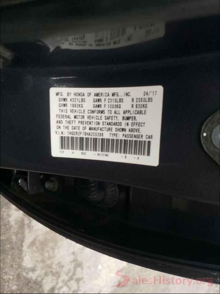 1HGCR2F76HA205266 2017 HONDA ACCORD