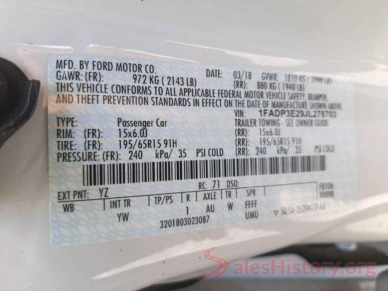 1FADP3E29JL278703 2018 FORD FOCUS