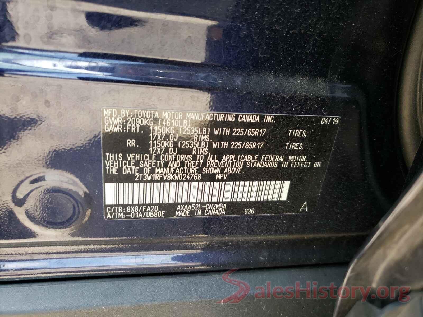 2T3W1RFV8KW024768 2019 TOYOTA RAV4