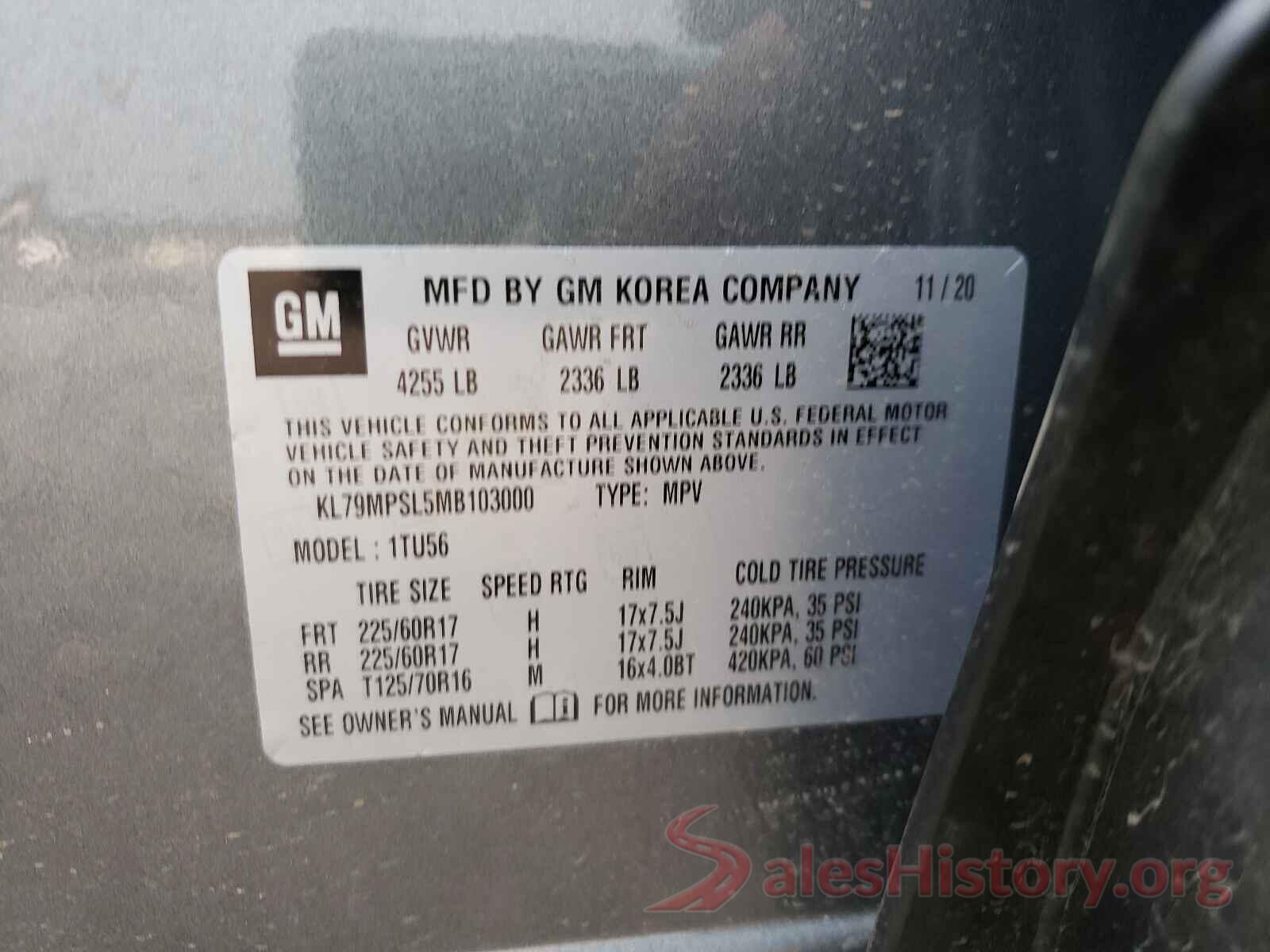 KL79MPSL5MB103000 2021 CHEVROLET TRAILBLAZE