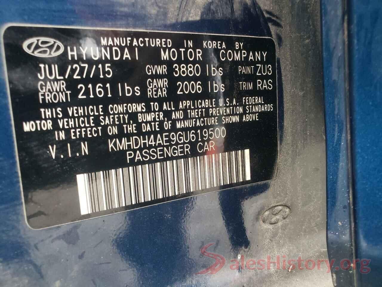 KMHDH4AE9GU619500 2016 HYUNDAI ELANTRA