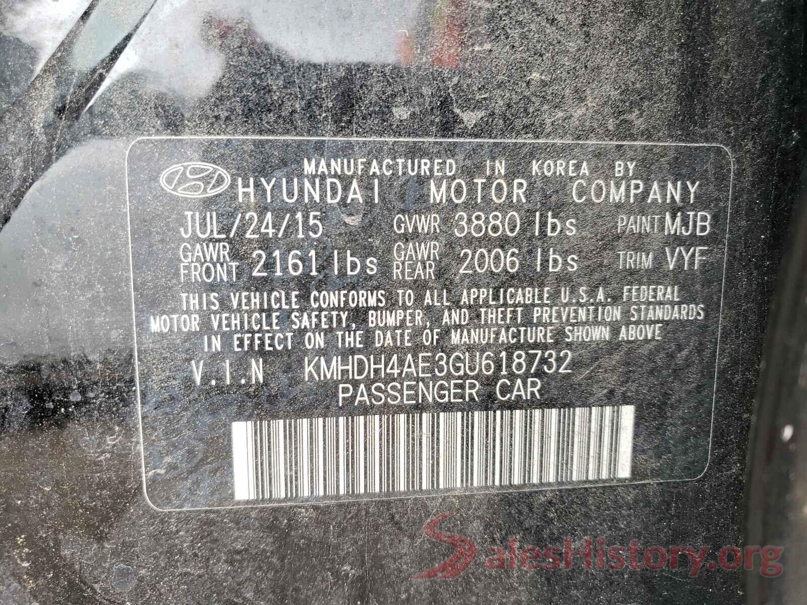 KMHDH4AE3GU618732 2016 HYUNDAI ELANTRA