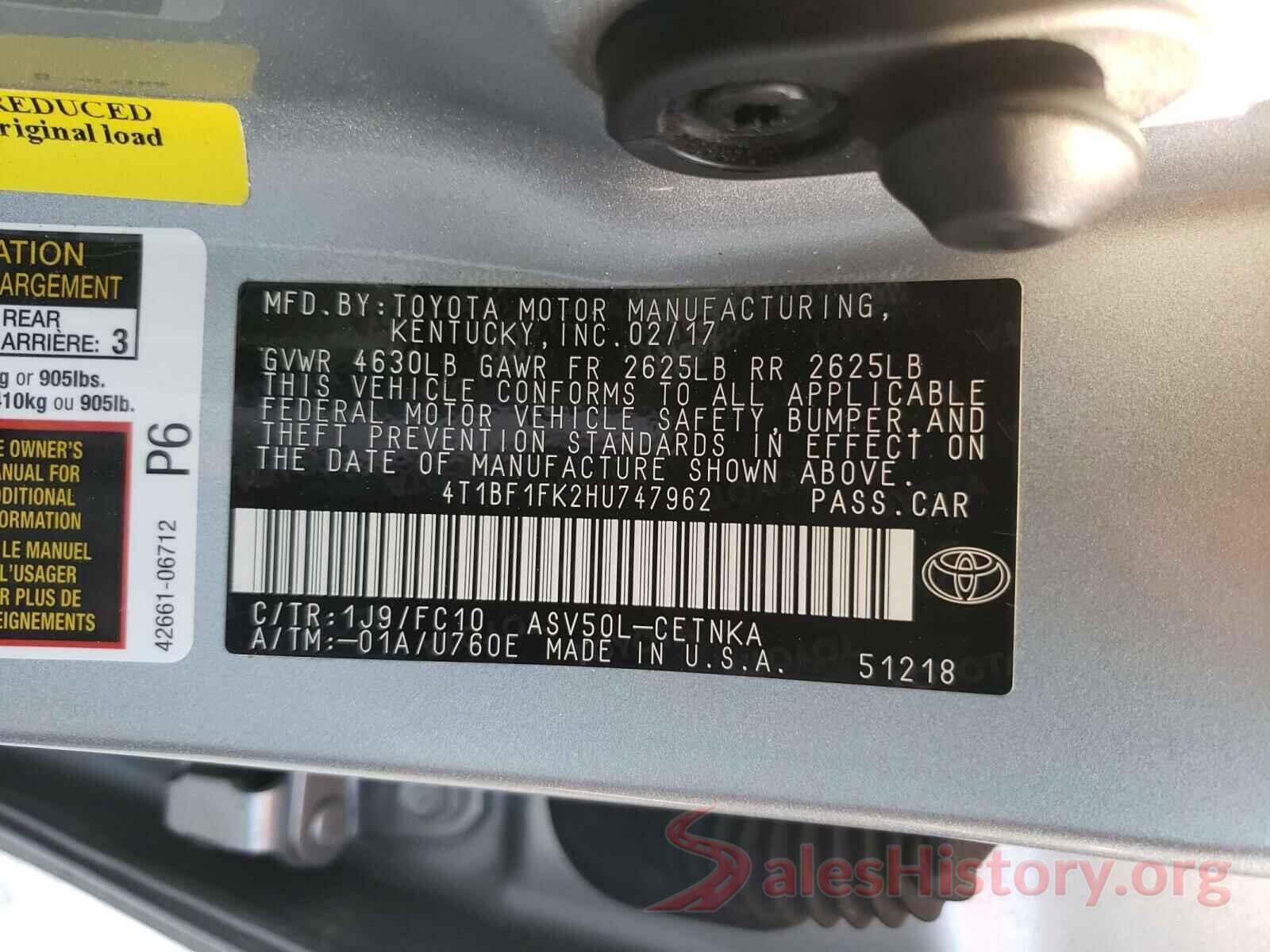 4T1BF1FK2HU747962 2017 TOYOTA CAMRY