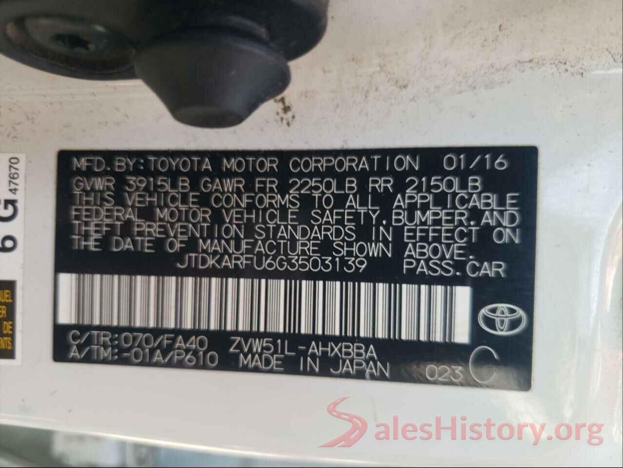 JTDKARFU6G3503139 2016 TOYOTA PRIUS