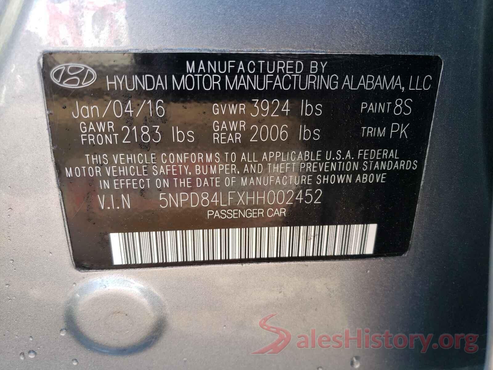 5NPD84LFXHH002452 2017 HYUNDAI ELANTRA