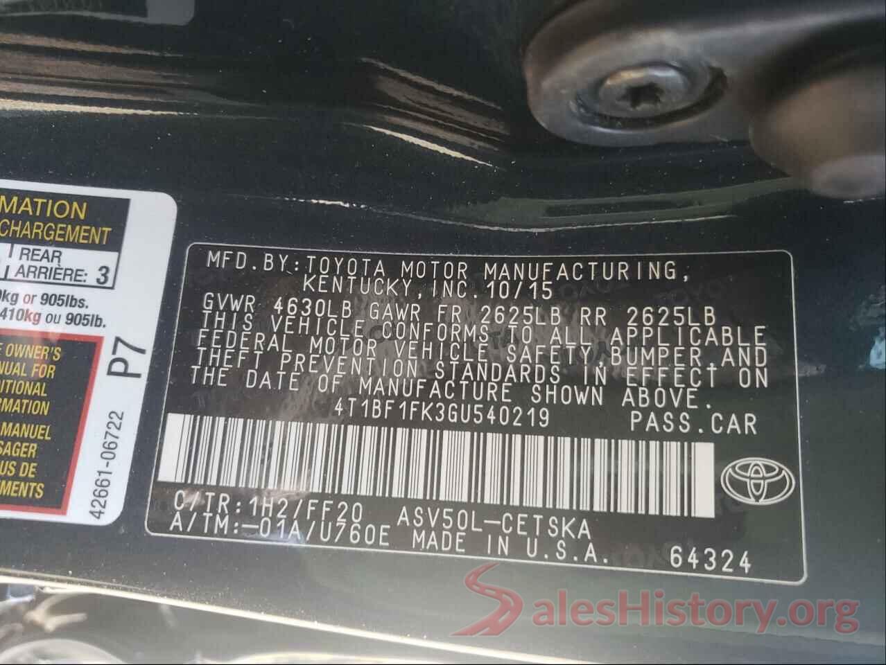 4T1BF1FK3GU540219 2016 TOYOTA CAMRY