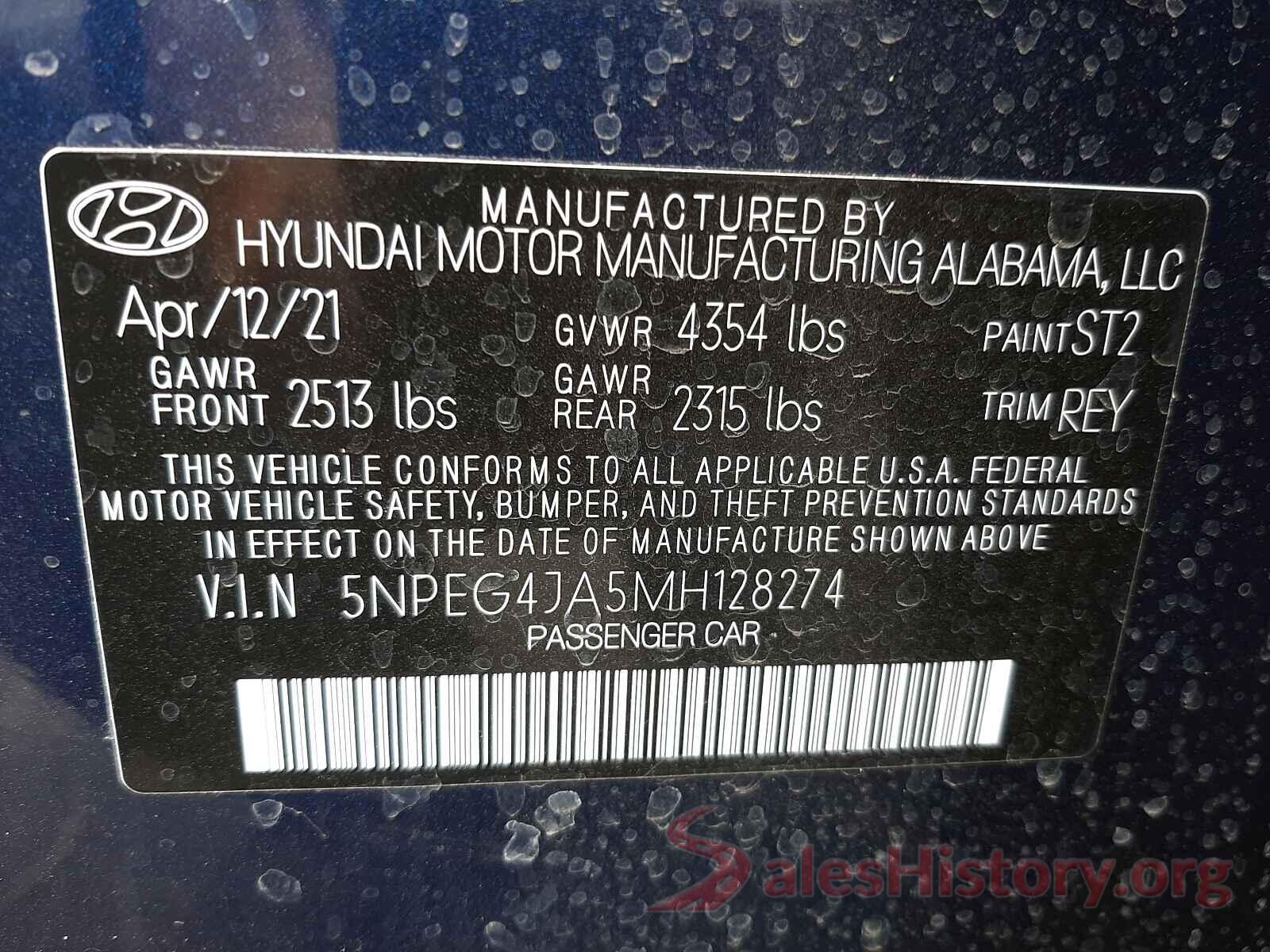 5NPEG4JA5MH128274 2021 HYUNDAI SONATA