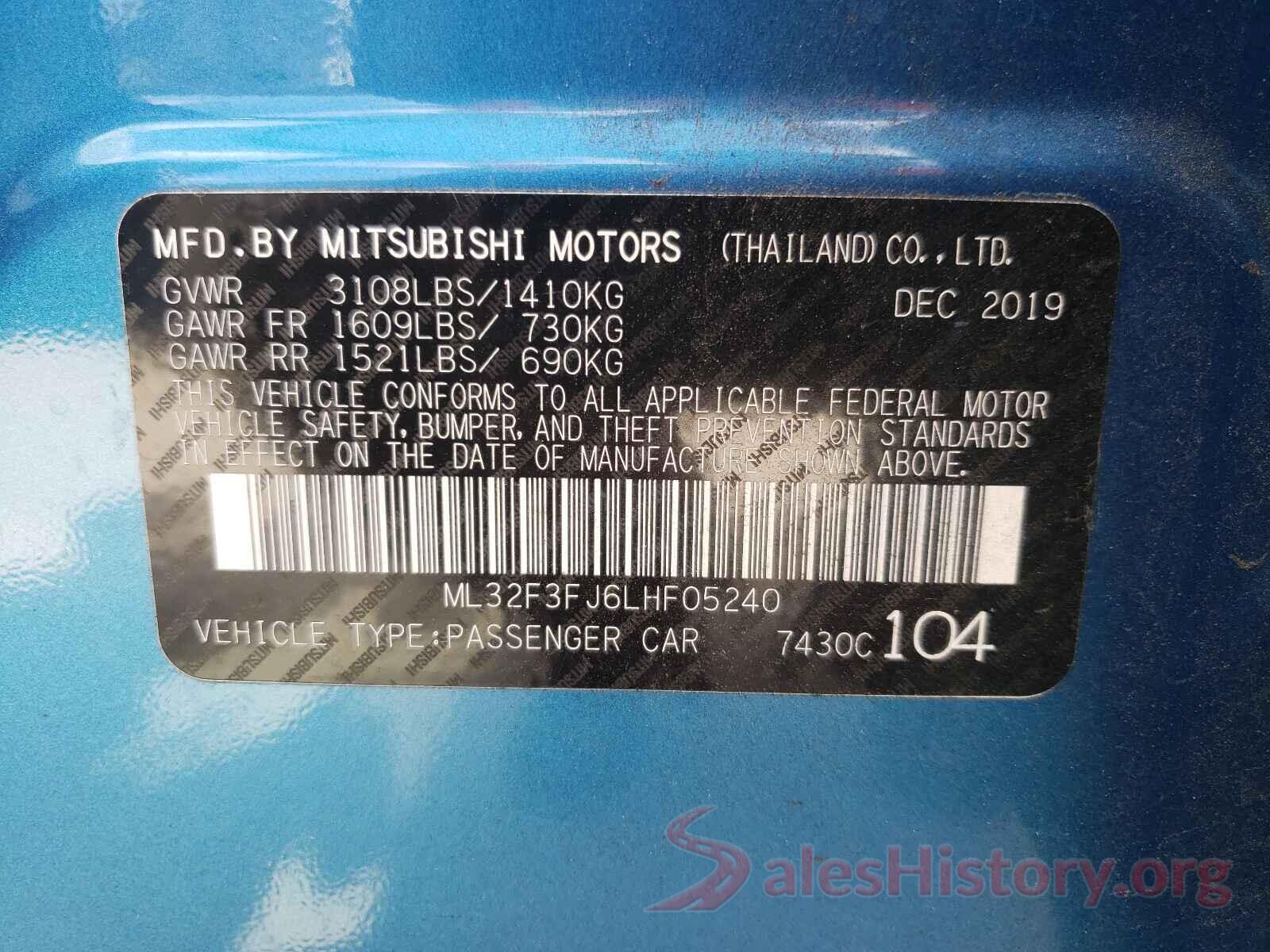 ML32F3FJ6LHF05240 2020 MITSUBISHI MIRAGE