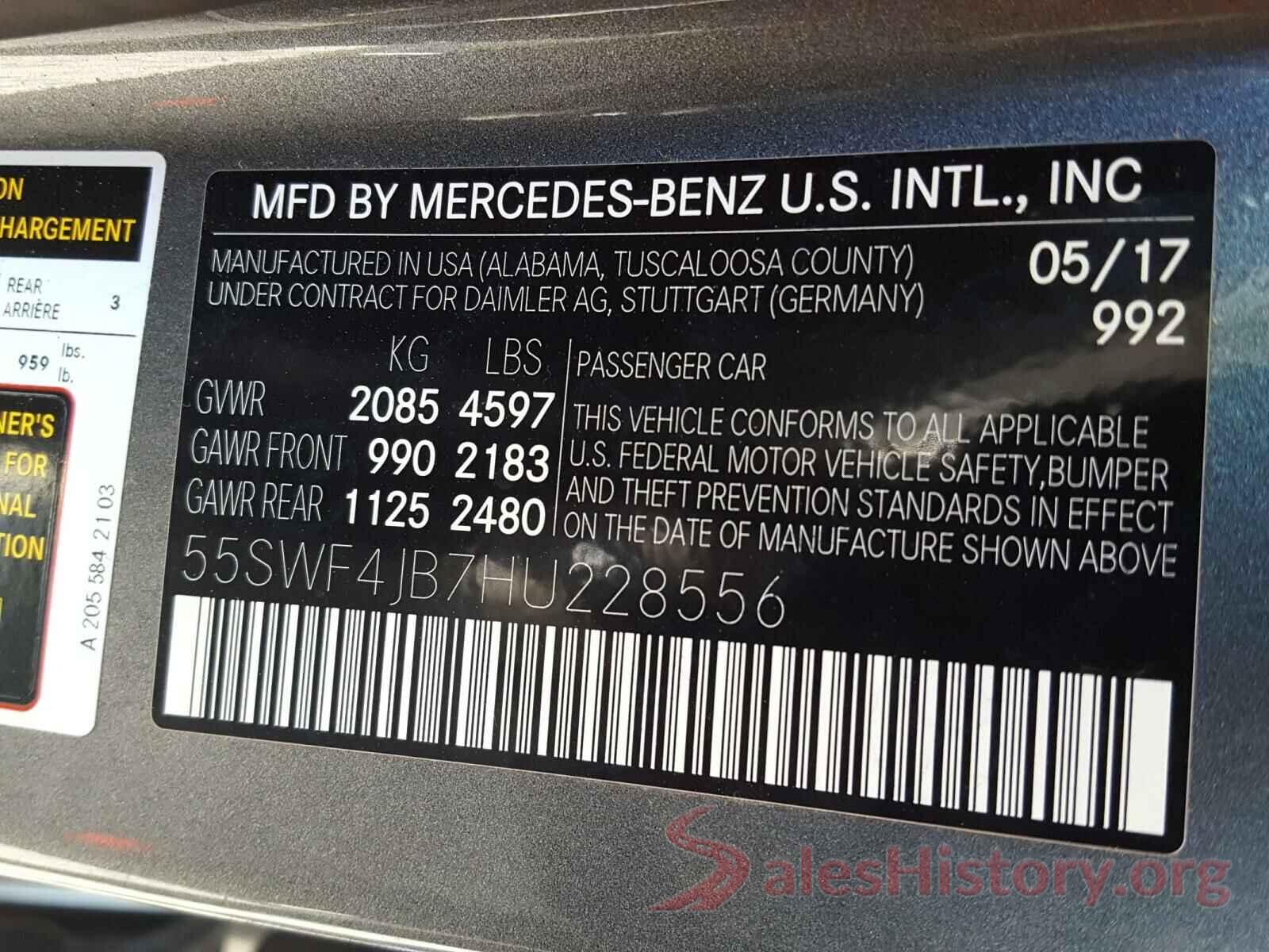 55SWF4JB7HU228556 2017 MERCEDES-BENZ C CLASS