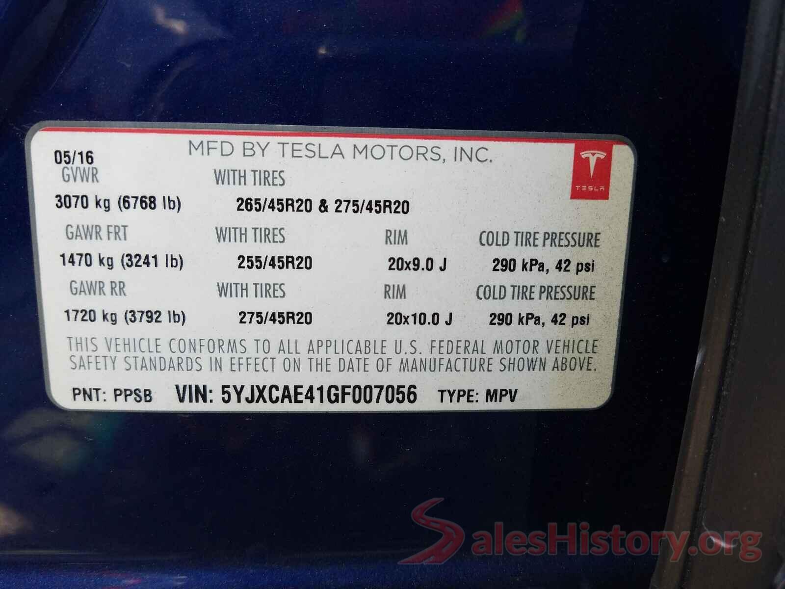 5YJXCAE41GF007056 2016 TESLA MODEL X