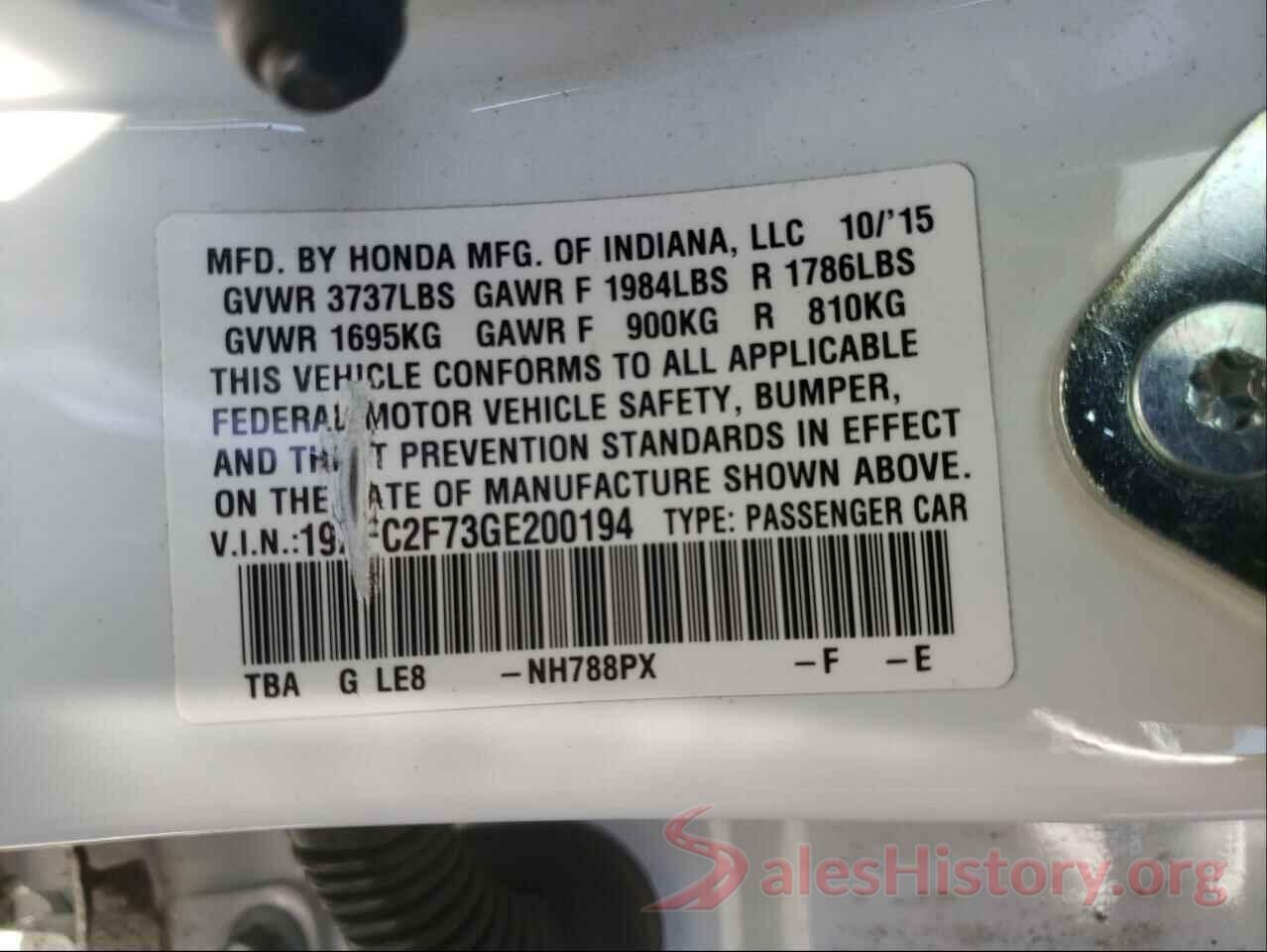 19XFC2F73GE200194 2016 HONDA CIVIC