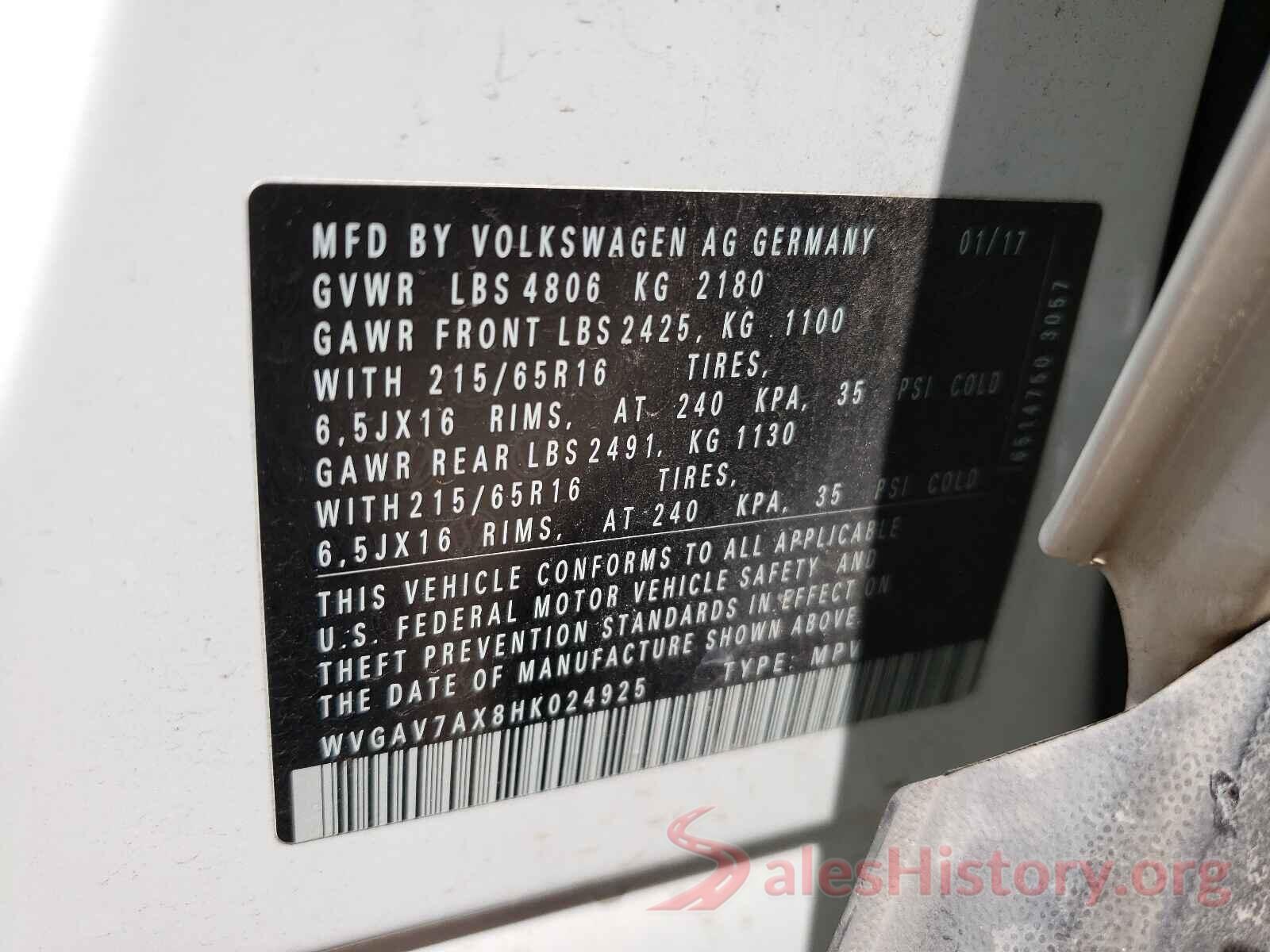 WVGAV7AX8HK024925 2017 VOLKSWAGEN TIGUAN