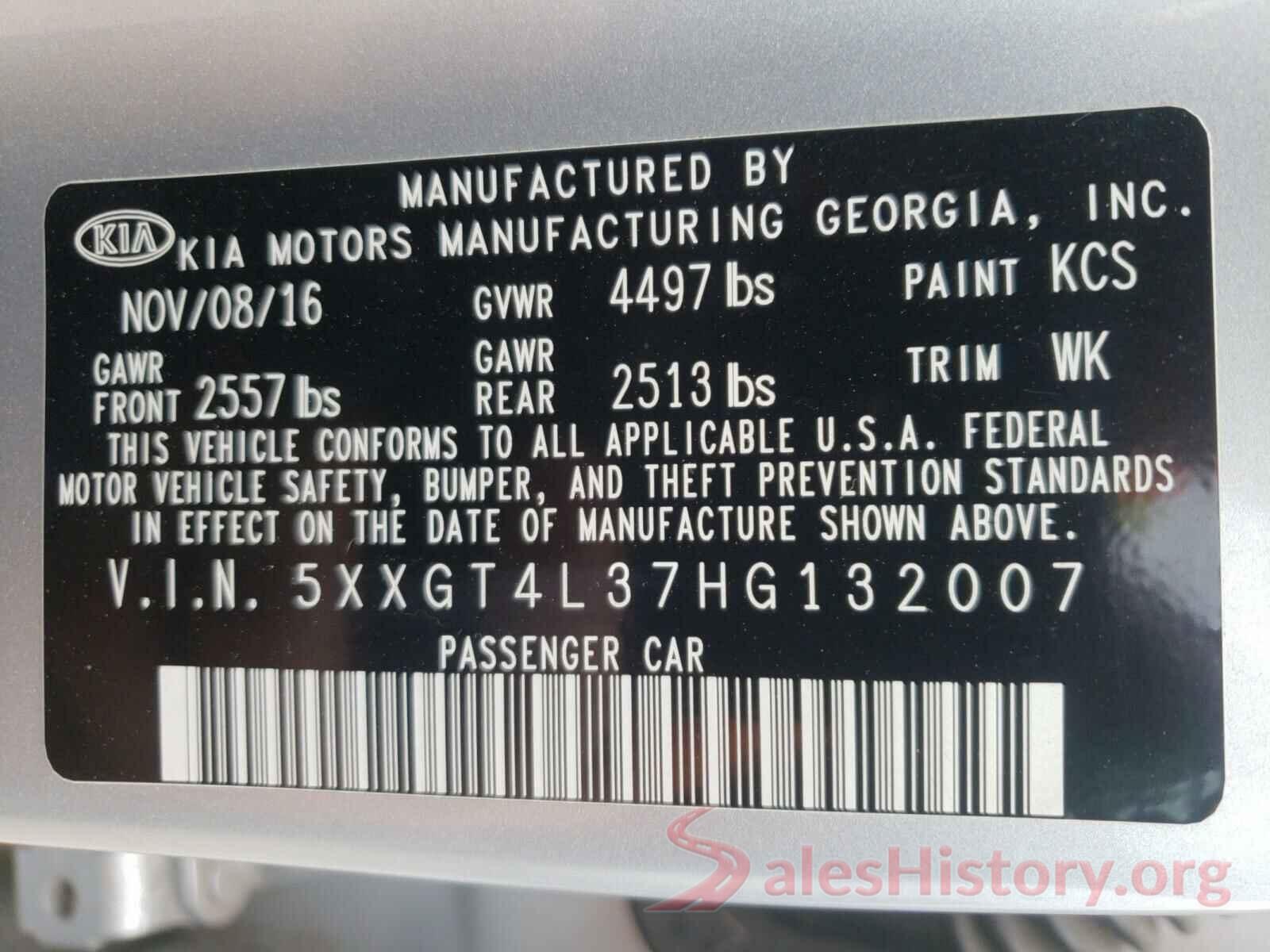 5XXGT4L37HG132007 2017 KIA OPTIMA