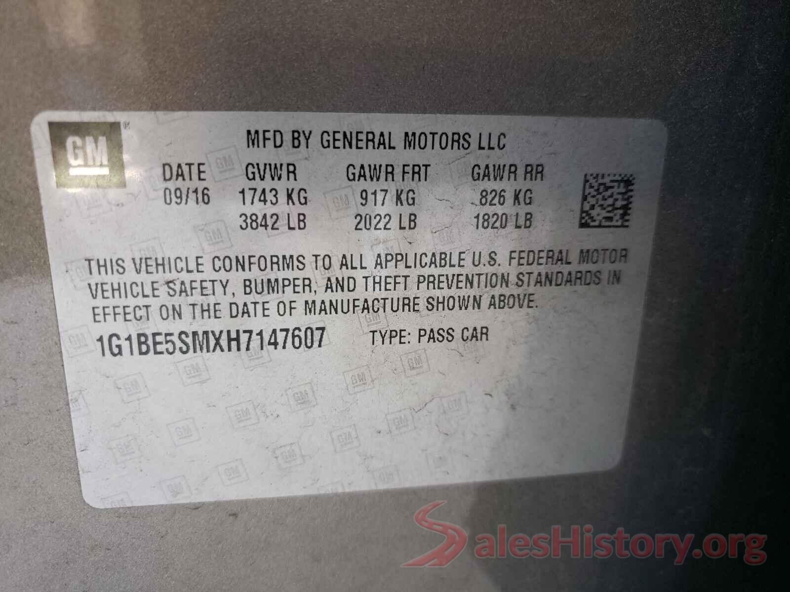 1G1BE5SMXH7147607 2017 CHEVROLET CRUZE