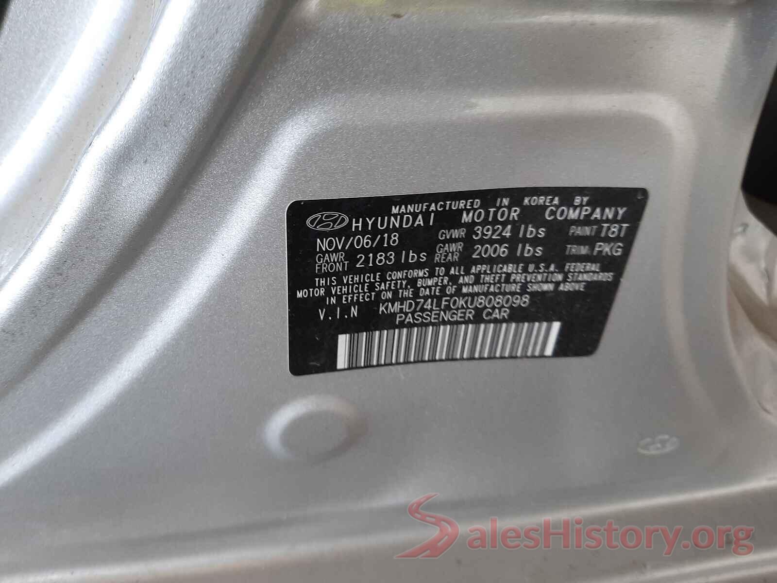 KMHD74LF0KU808098 2019 HYUNDAI ELANTRA