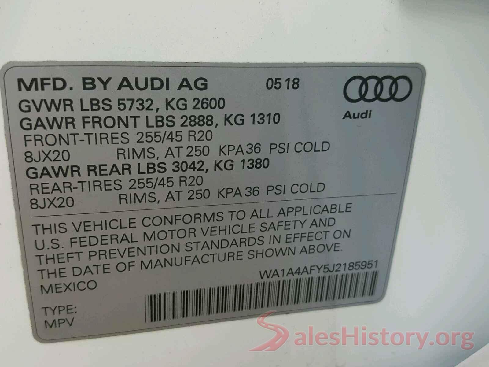 WA1A4AFY5J2185951 2018 AUDI SQ5