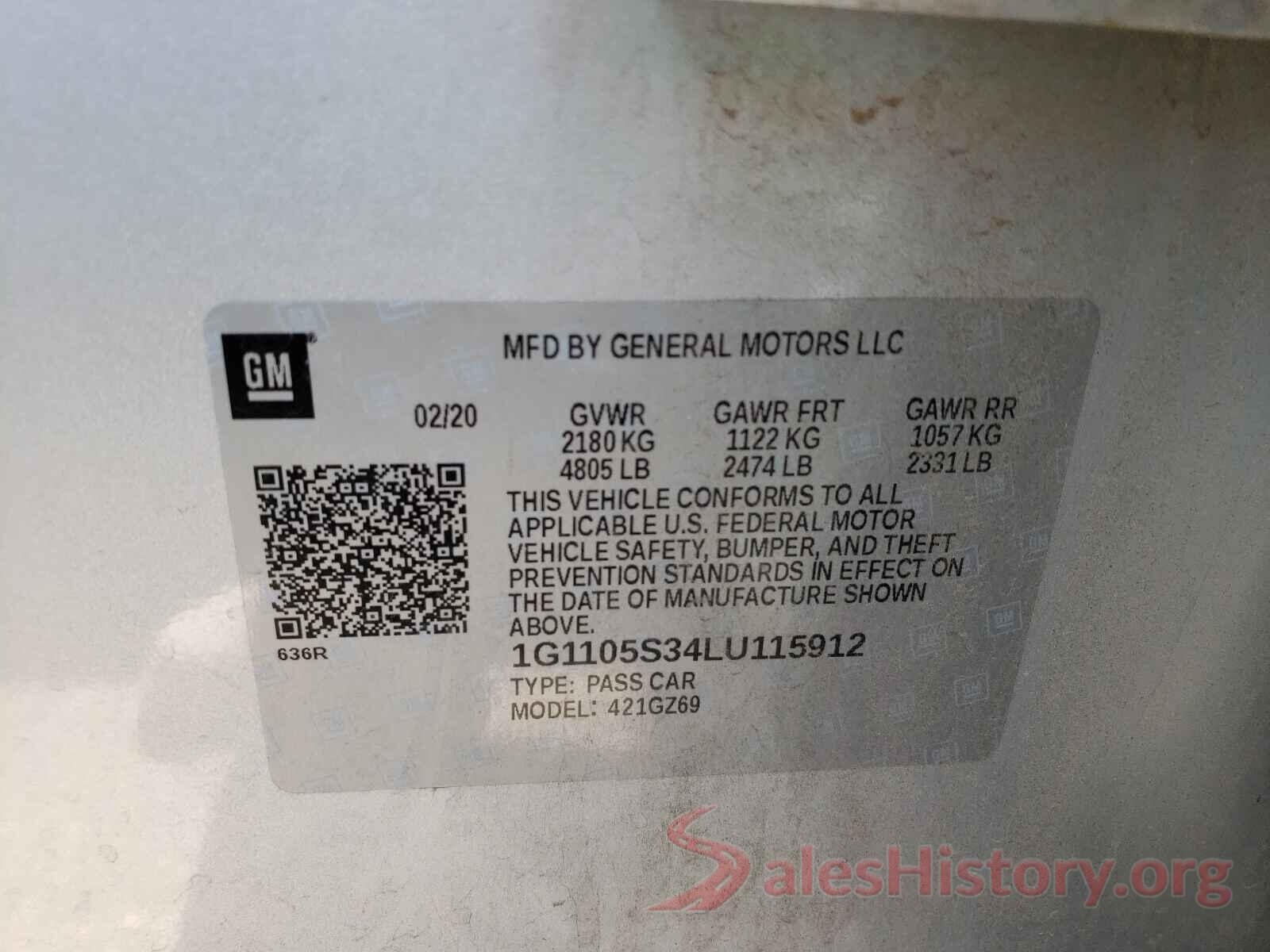 1G1105S34LU115912 2020 CHEVROLET IMPALA